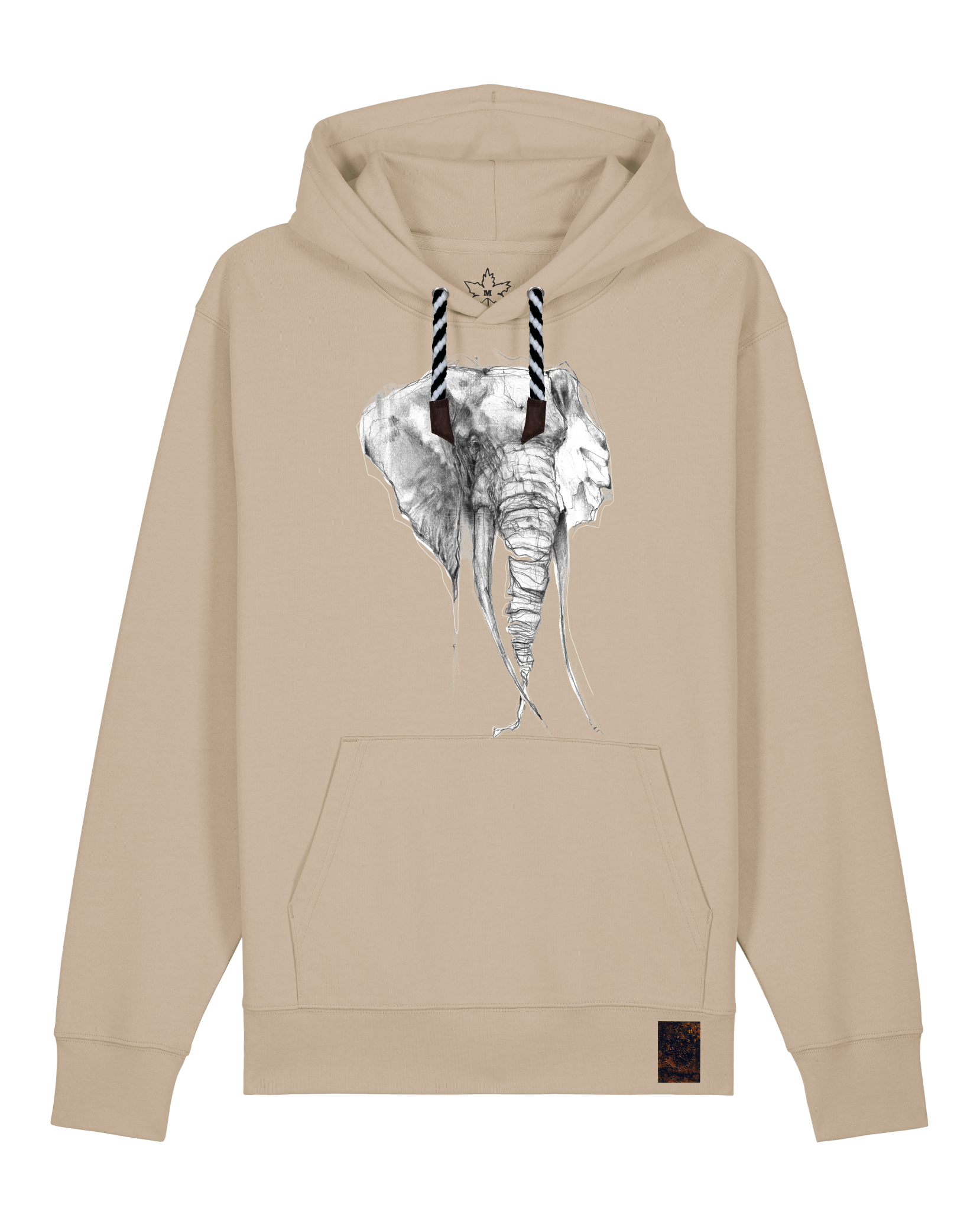 bio-unisex-medium fit-hoodie-elefant-stsu177-treibsand-sw kordel-front