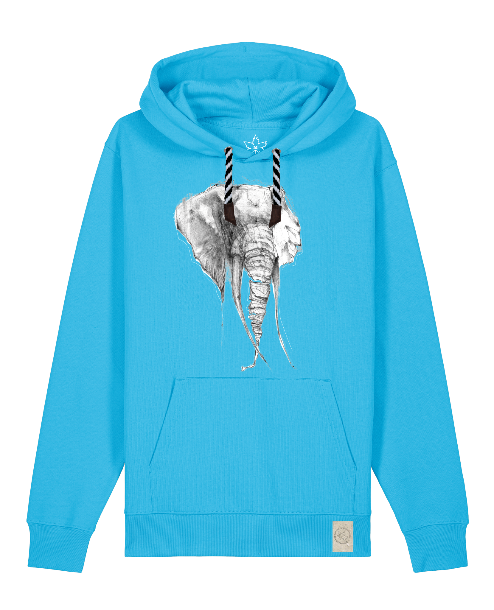 bio-unisex-medium fit-hoodie-elefant-stsu177-wasserblau-sw kordel-front