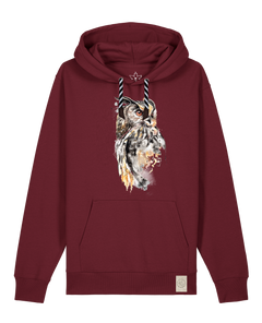 bio-unisex-medium fit-hoodie-eule-stsu177-burgunder rot-sw kordel-front