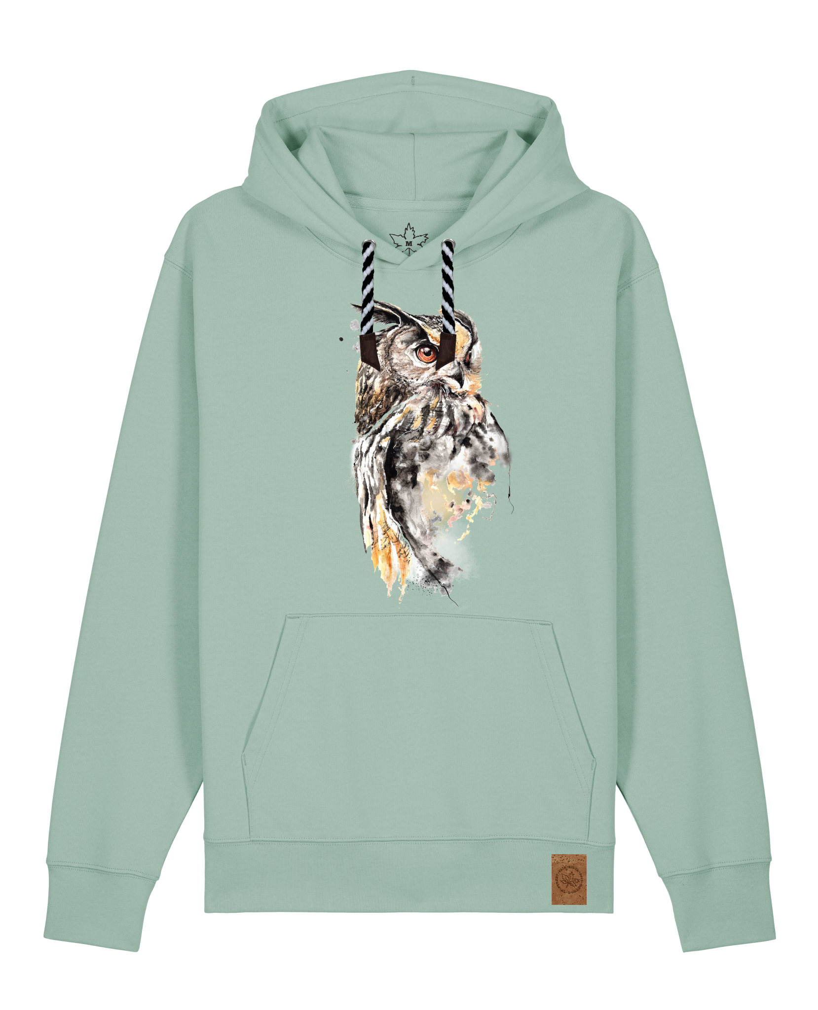 bio-unisex-medium fit-hoodie-eule-stsu177-eukalyptus-sw kordel-front