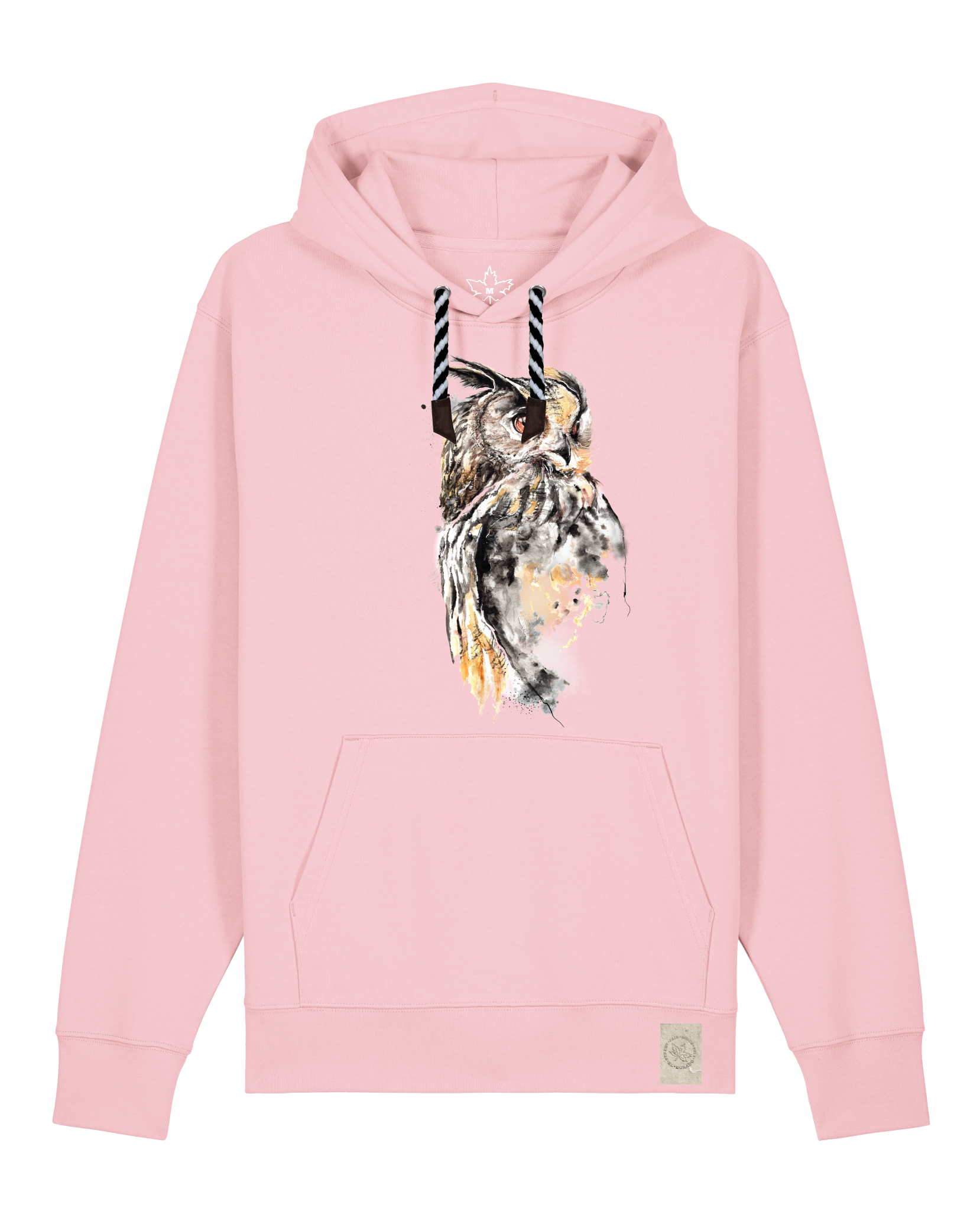 bio-unisex-medium fit-hoodie-eule-stsu177-flamingo-sw kordel-front