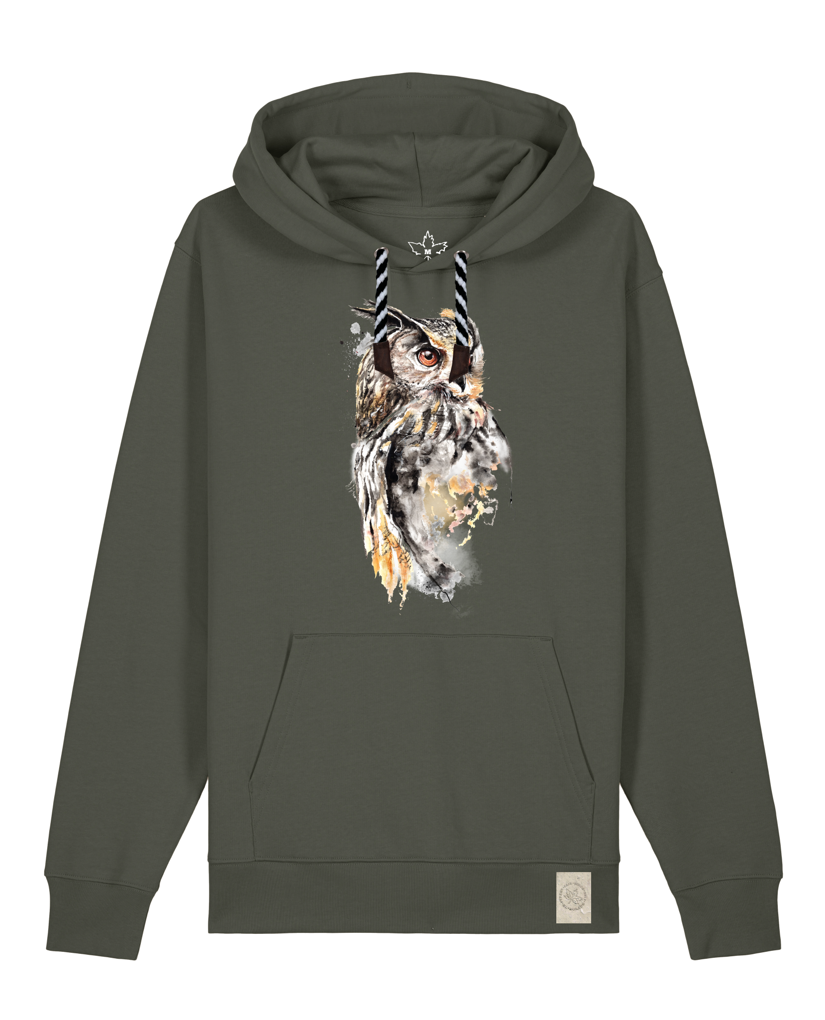 bio-unisex-medium fit-hoodie-eule-stsu177-grunkohl-sw kordel-front