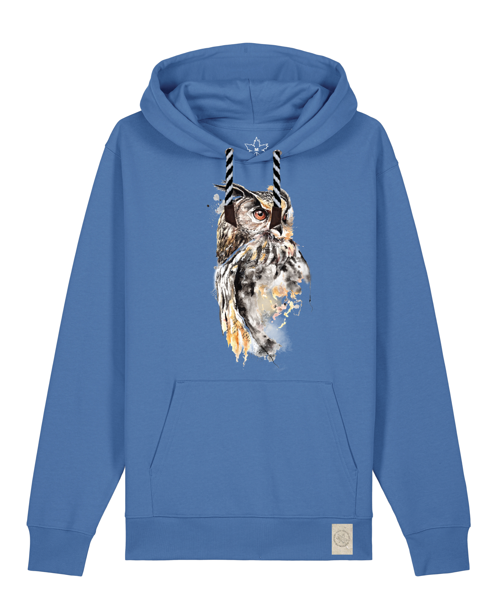 bio-unisex-medium fit-hoodie-eule-stsu177-hortensie-sw kordel-front