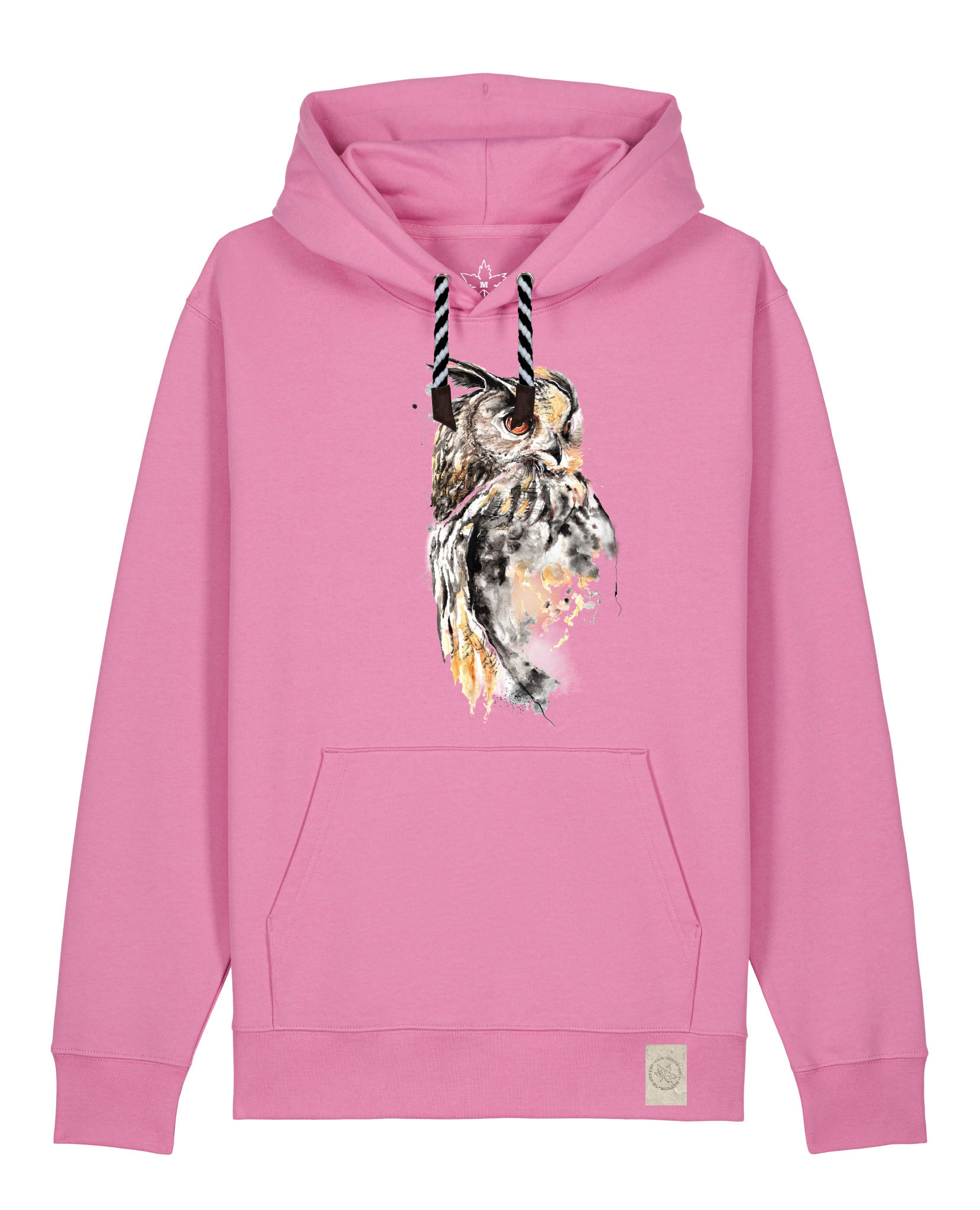 bio-unisex-medium fit-hoodie-eule-stsu177-kaugummi-sw kordel-front