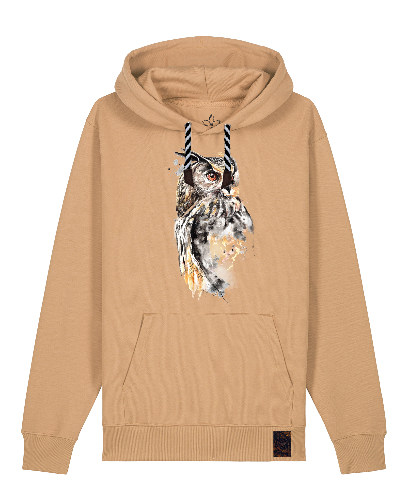 bio-unisex-medium fit-hoodie-eule-stsu177-meersand-sw kordel-front