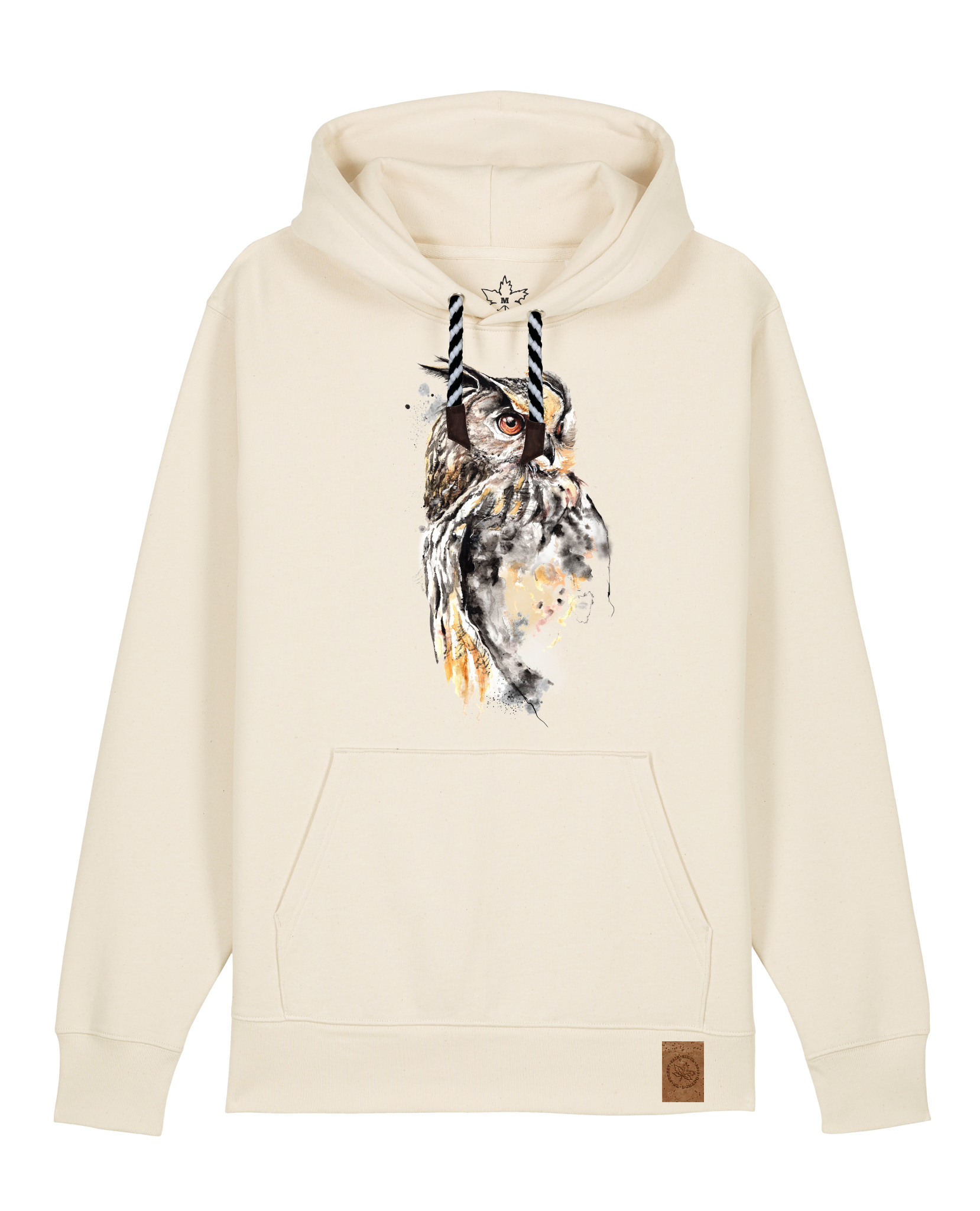 bio-unisex-medium fit-hoodie-eule-stsu177-natur-sw kordel-front