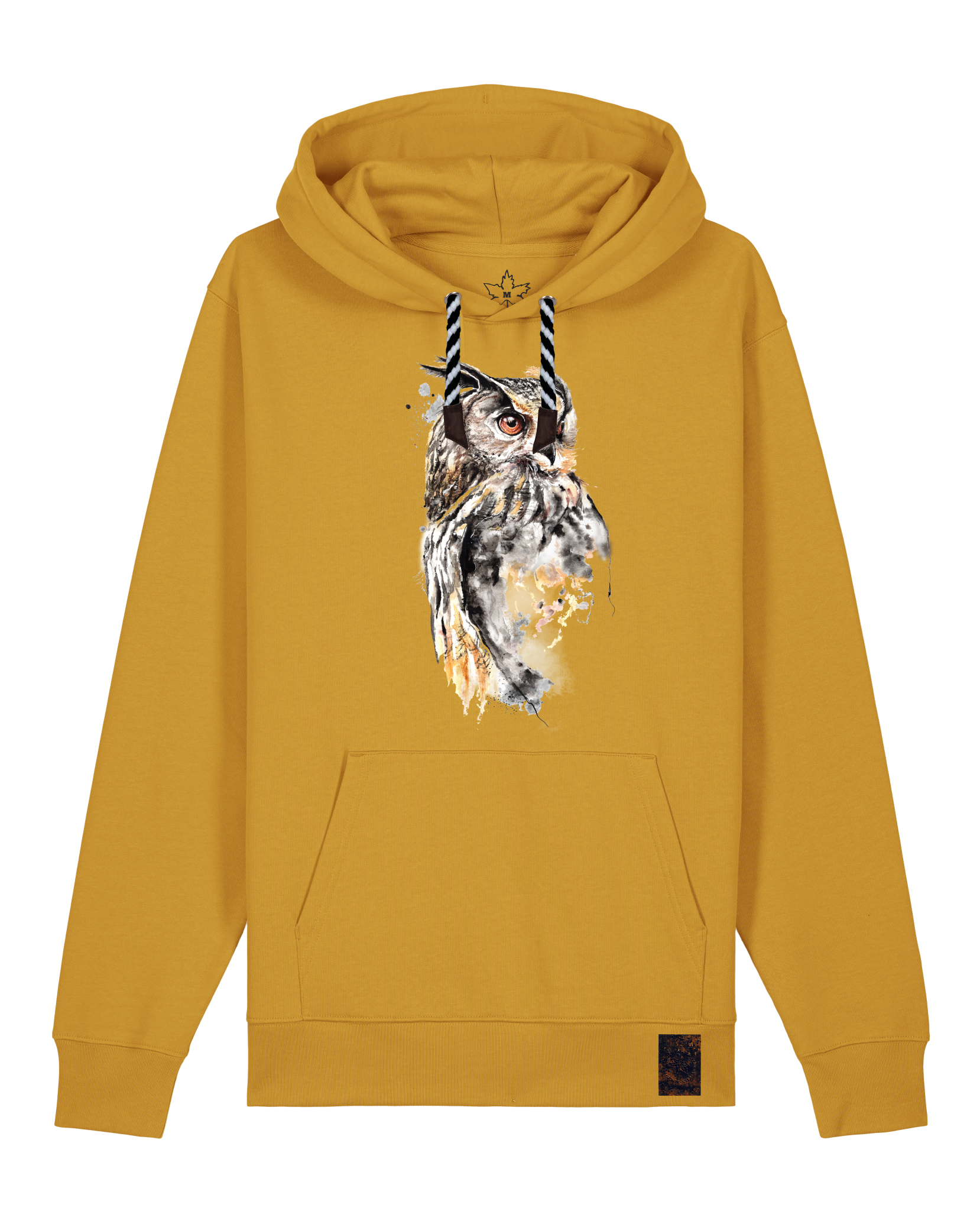 bio-unisex-medium fit-hoodie-eule-stsu177-senf-sw kordel-front