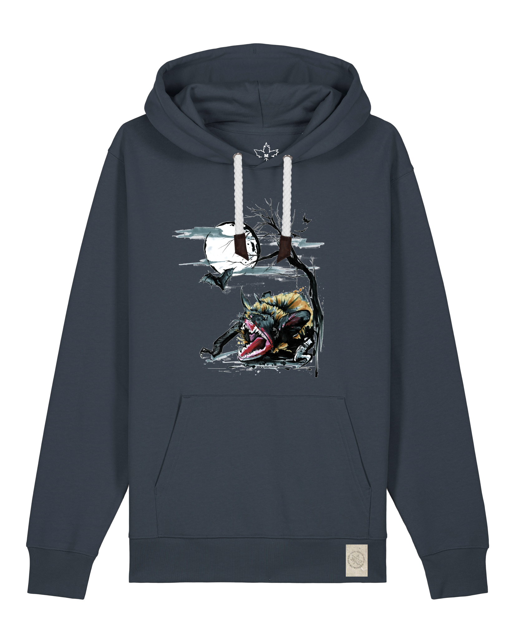 bio-unisex-medium fit-hoodie-fledermaus-stsu177-blaubeernacht-weiße kordel-front