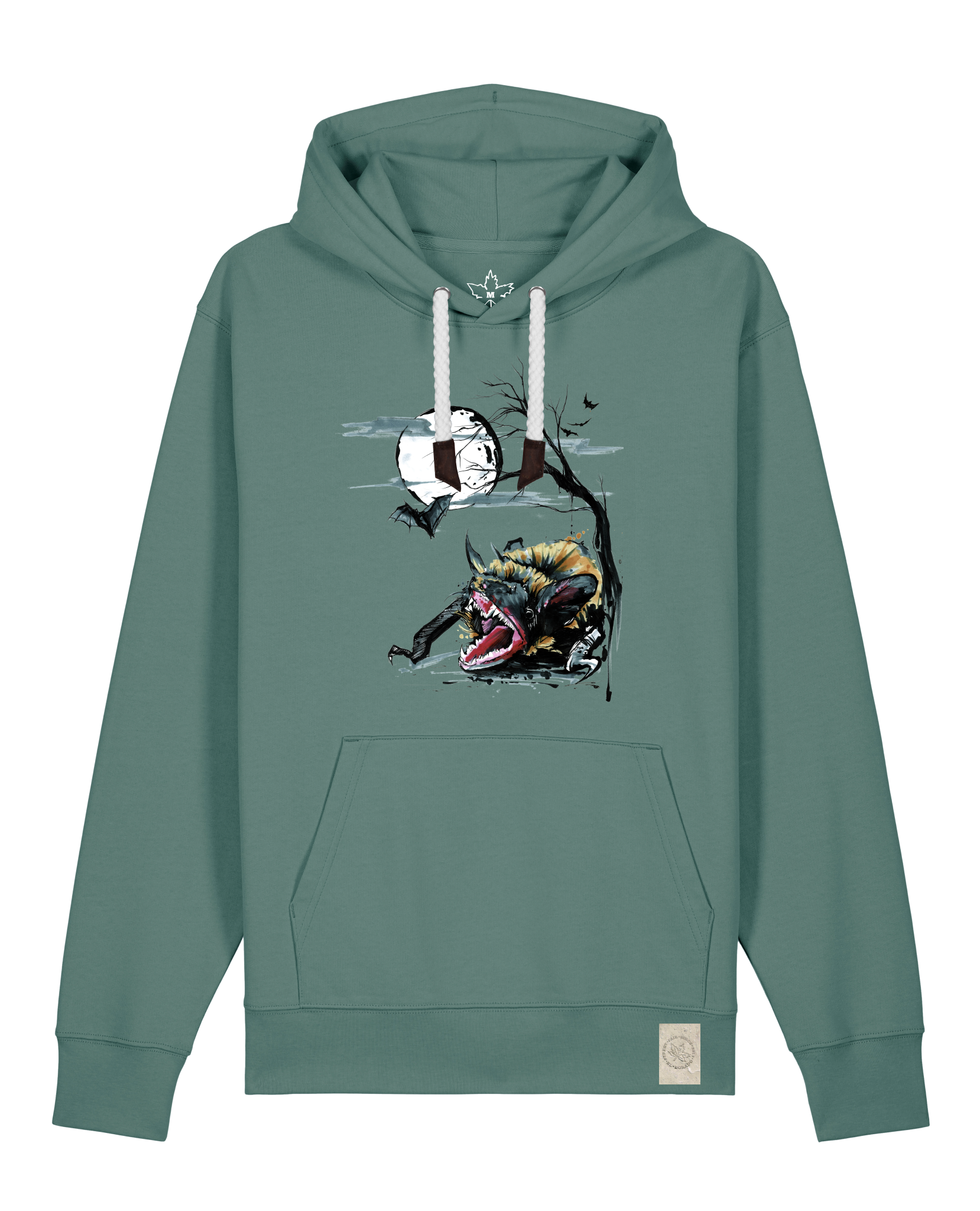 bio-unisex-medium fit-hoodie-fledermaus-stsu177-blautanne-weiße kordel-front