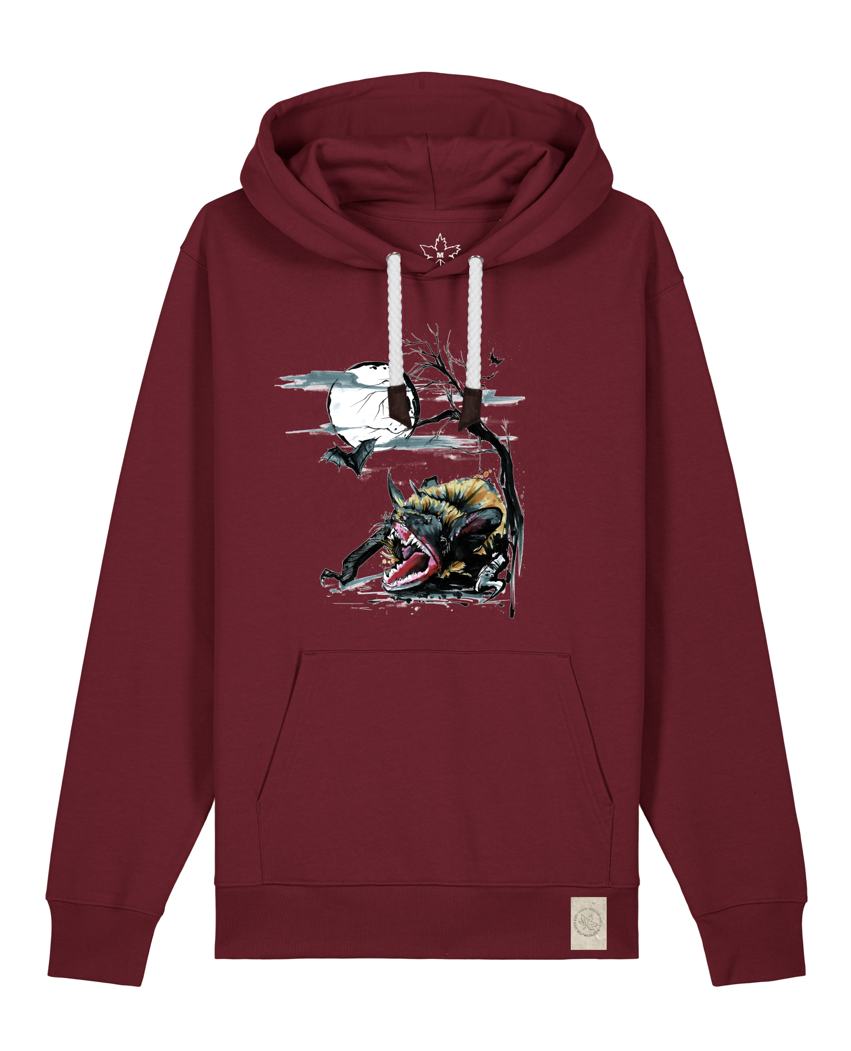 bio-unisex-medium fit-hoodie-fledermaus-stsu177-burgunder rot-weiße kordel-front