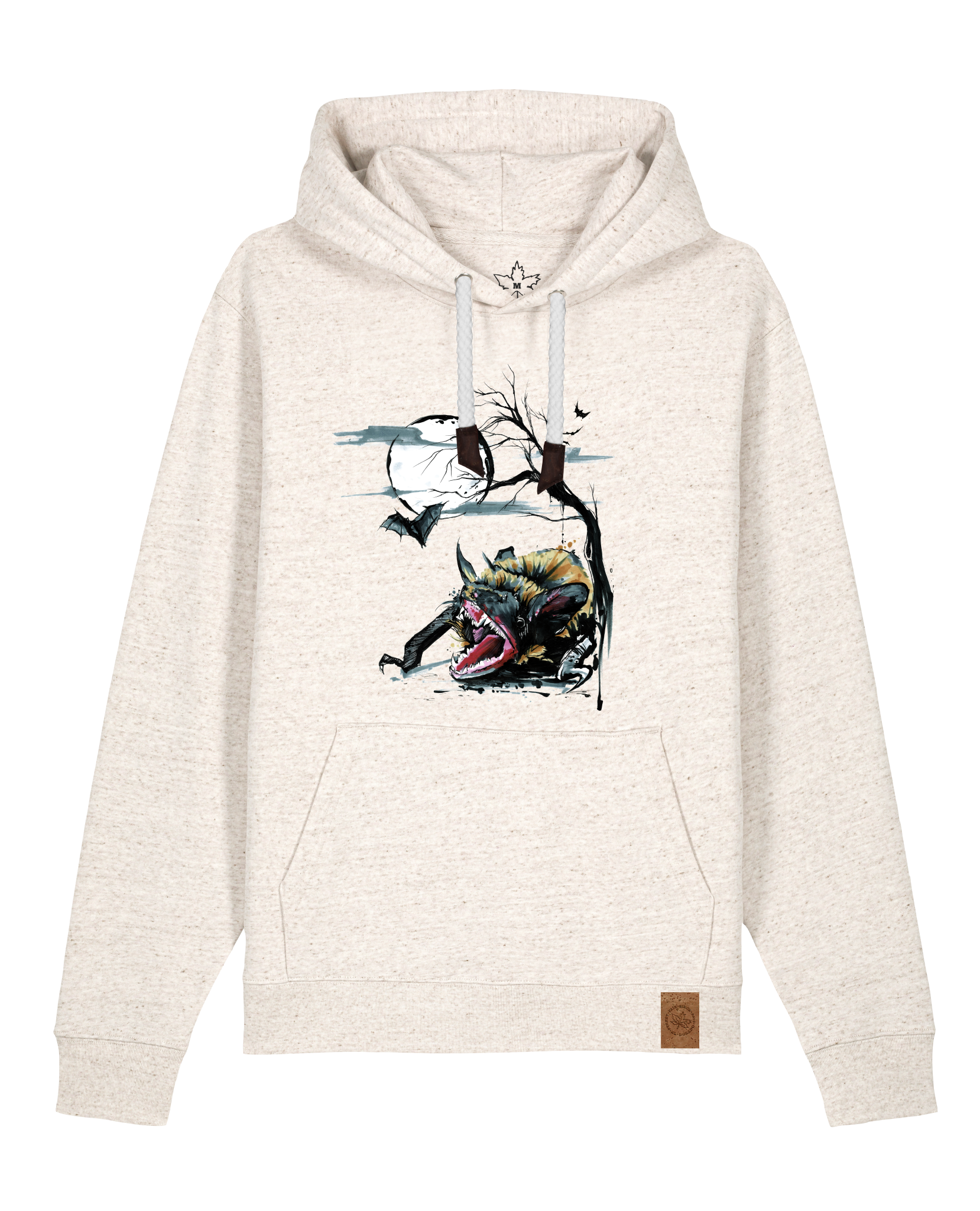 bio-unisex-medium fit-hoodie-fledermaus-stsu177-elbsandstein-weiße kordel-front