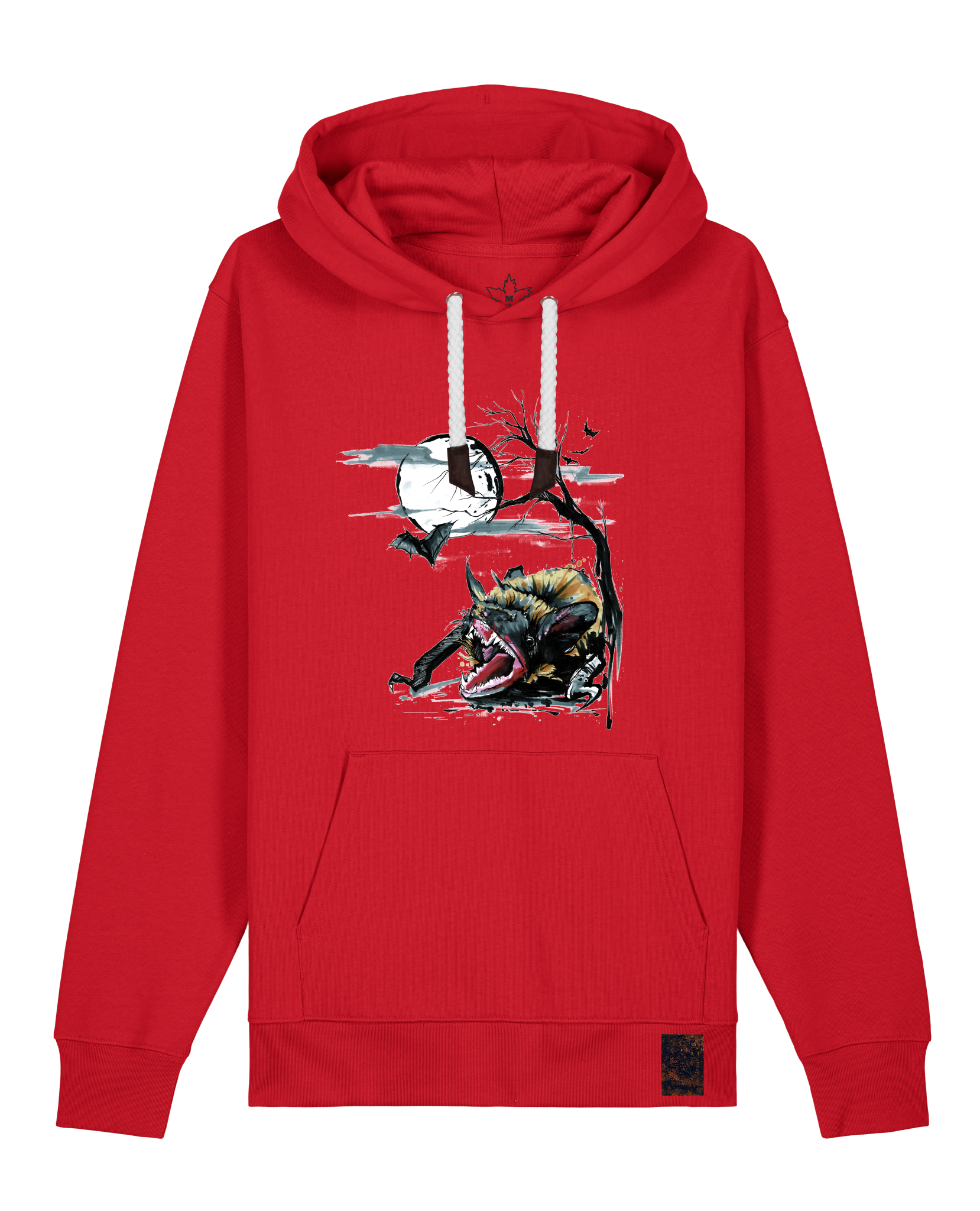 bio-unisex-medium fit-hoodie-fledermaus-stsu177-erdbeere-weiße kordel-front