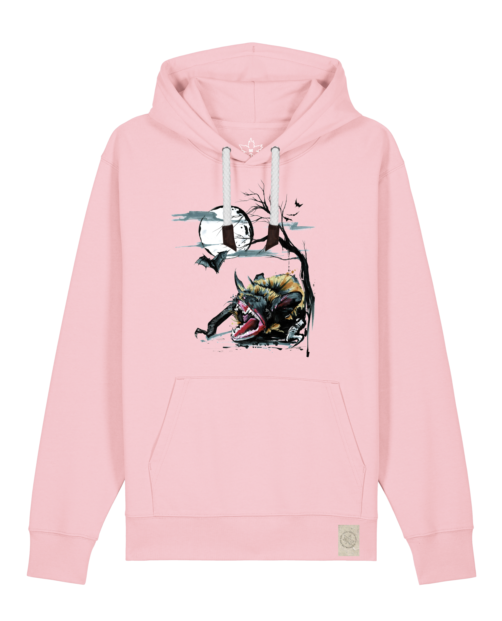 bio-unisex-medium fit-hoodie-fledermaus-stsu177-flamingo-weiße kordel-front