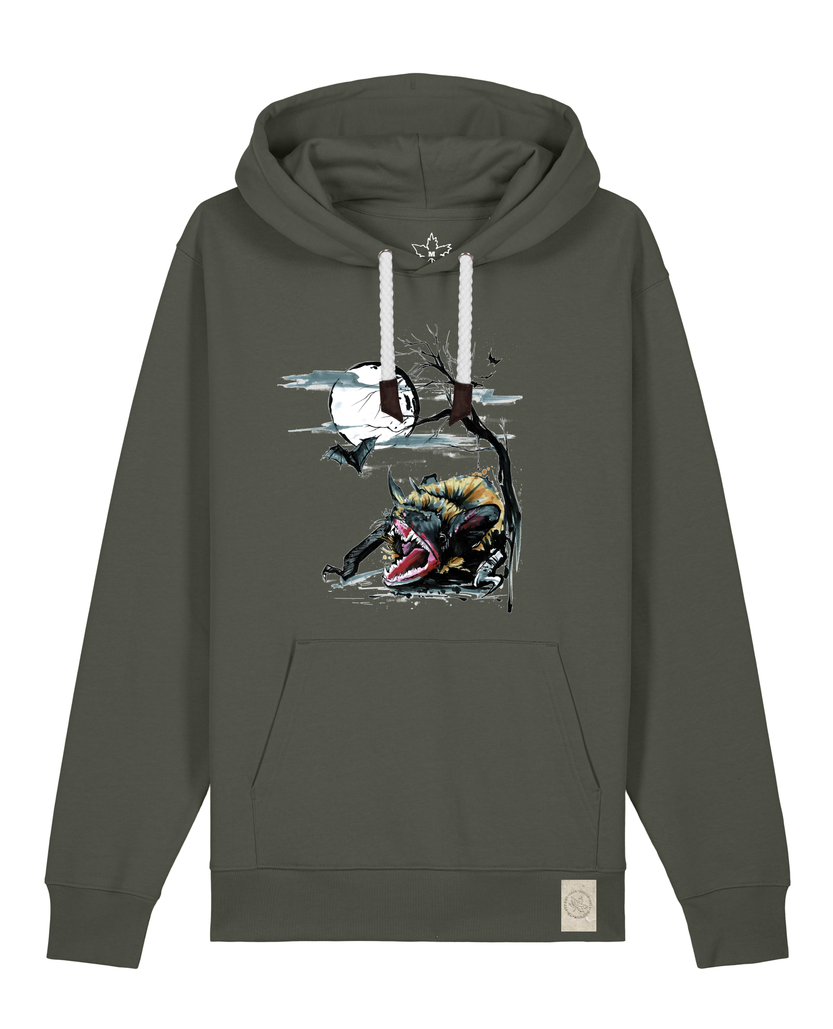 bio-unisex-medium fit-hoodie-fledermaus-stsu177-grunkohl-weiße kordel-front