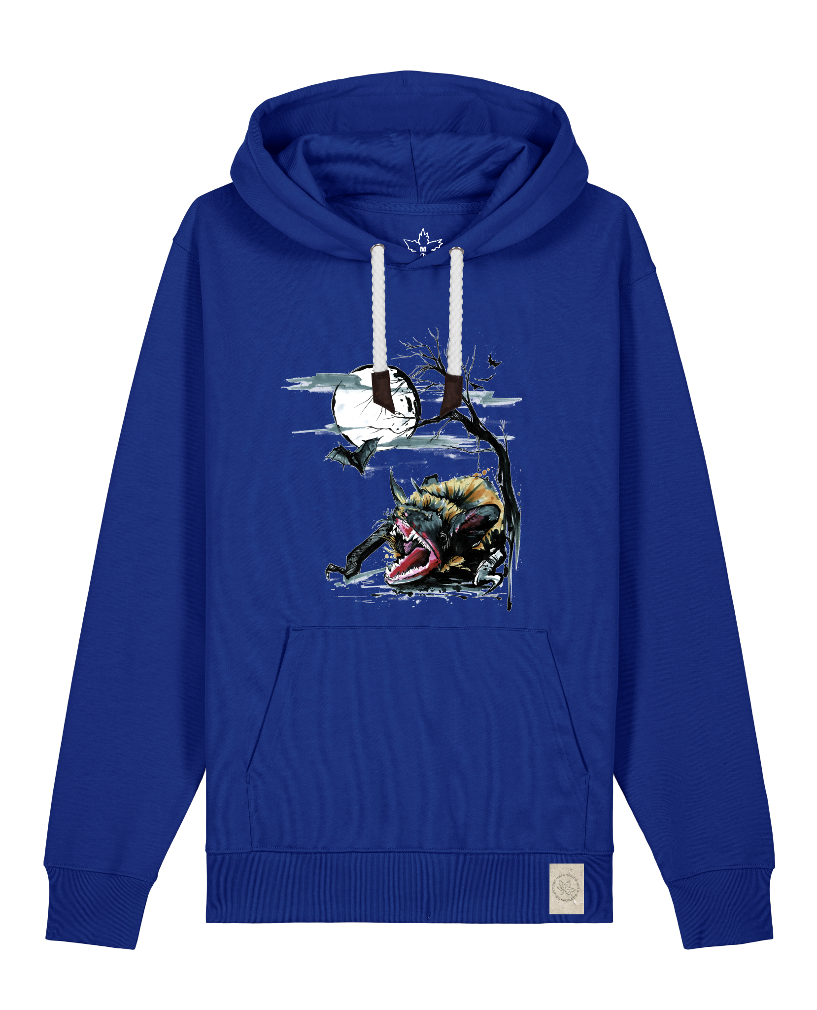 bio-unisex-medium fit-hoodie-fledermaus-stsu177-kornblume-weiße kordel-front