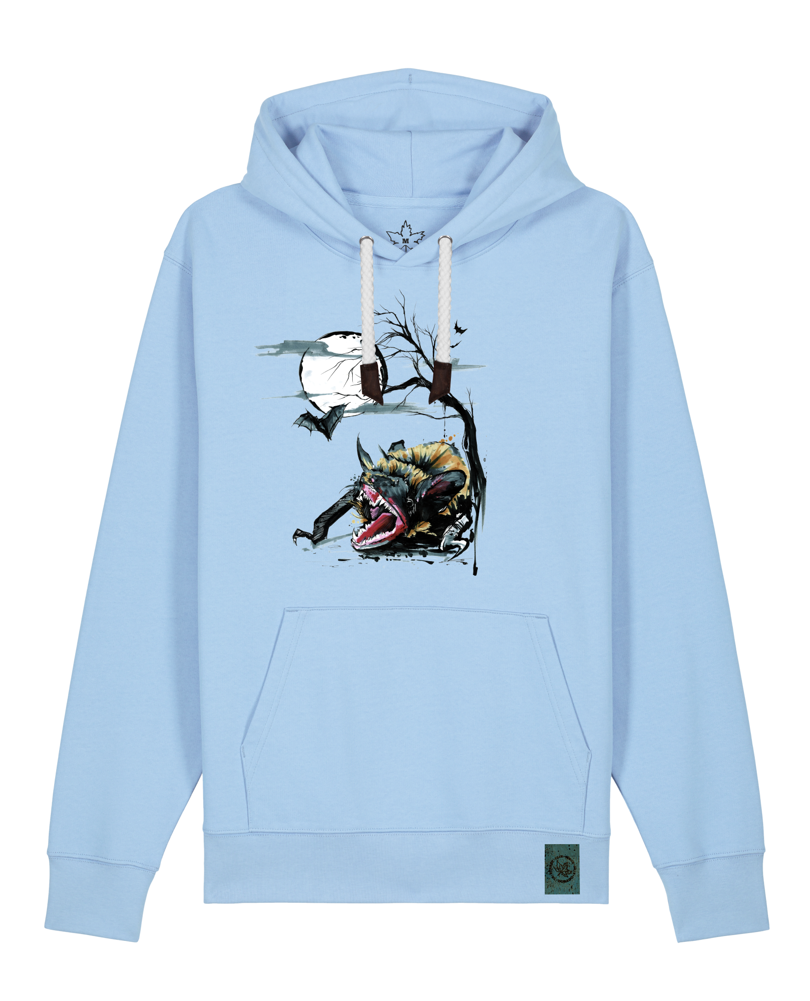 bio-unisex-medium fit-hoodie-fledermaus-stsu177-lagune-weiße kordel-front