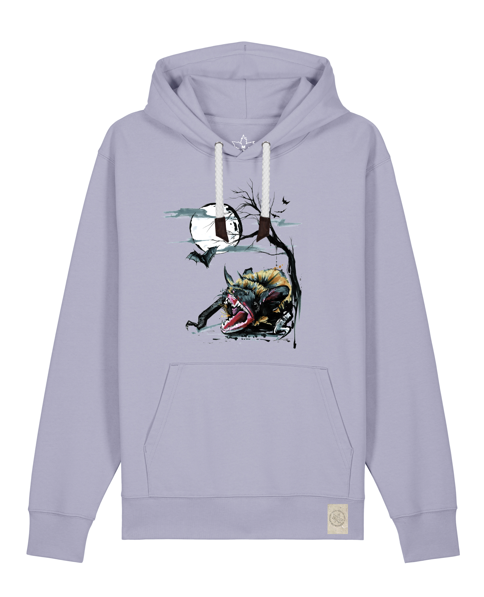 bio-unisex-medium fit-hoodie-fledermaus-stsu177-lavender-weiße kordel-front