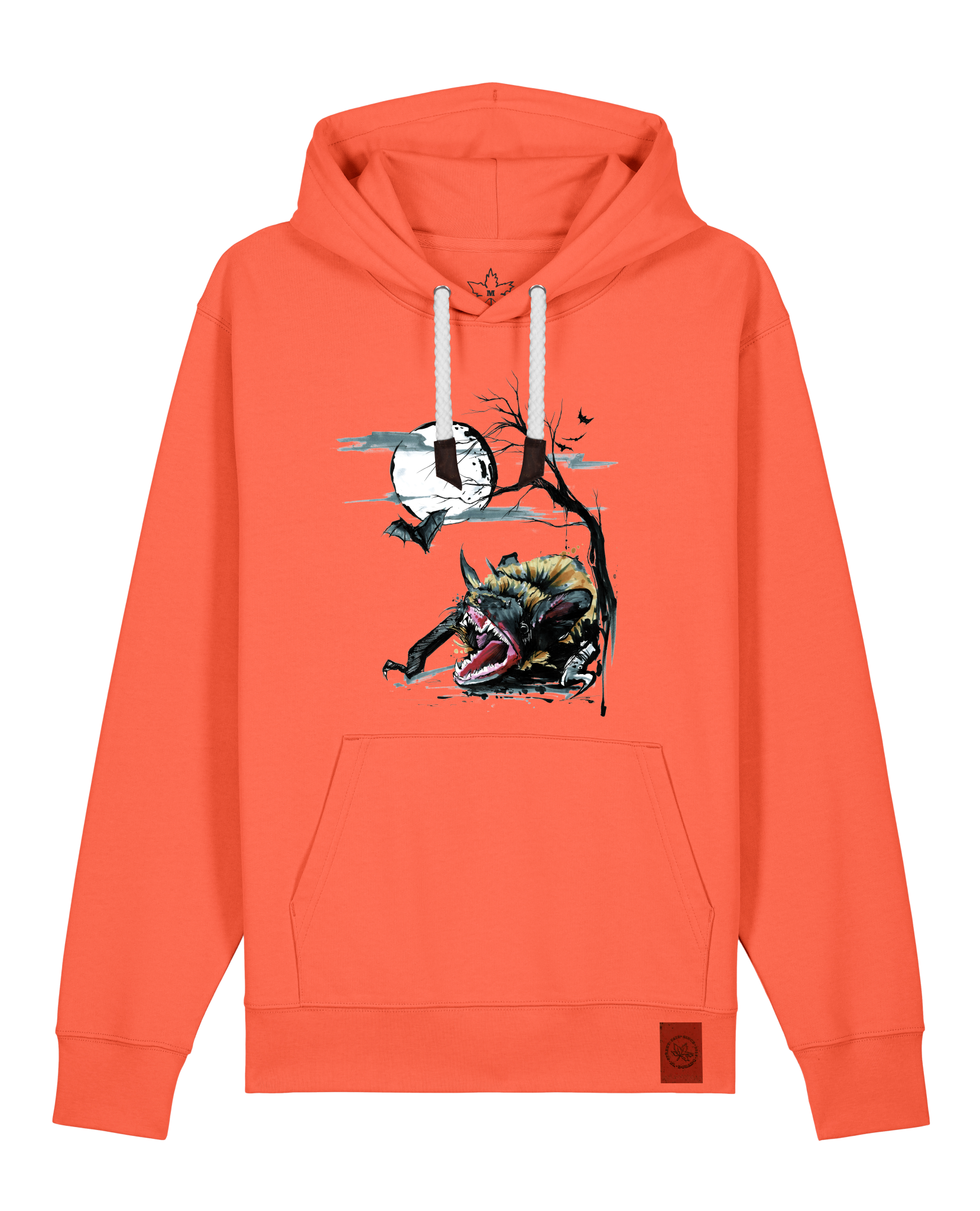 bio-unisex-medium fit-hoodie-fledermaus-stsu177-mandarine-weiße kordel-front