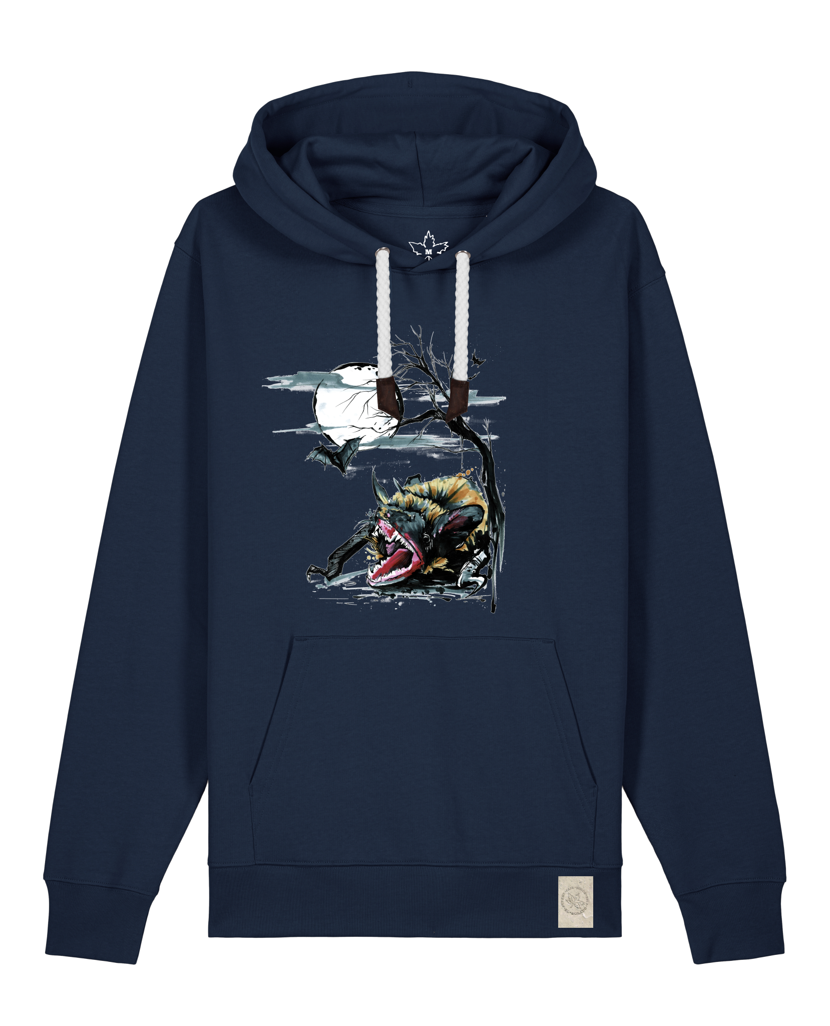 bio-unisex-medium fit-hoodie-fledermaus-stsu177-marine-weiße kordel-front