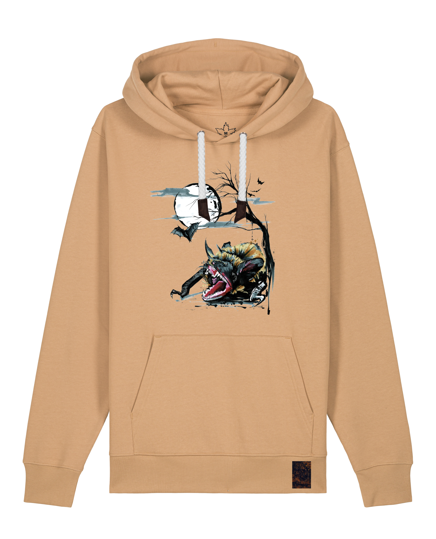 bio-unisex-medium fit-hoodie-fledermaus-stsu177-meersand-weiße kordel-front