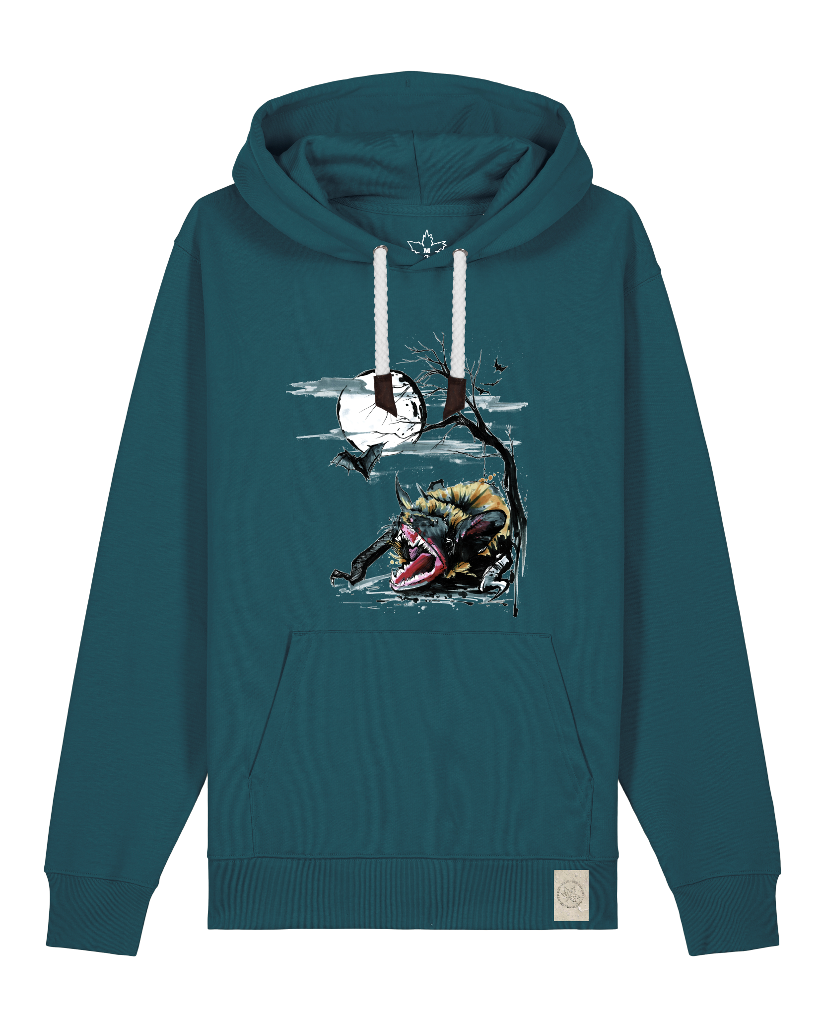 bio-unisex-medium fit-hoodie-fledermaus-stsu177-nordmanntanne-weiße kordel-front