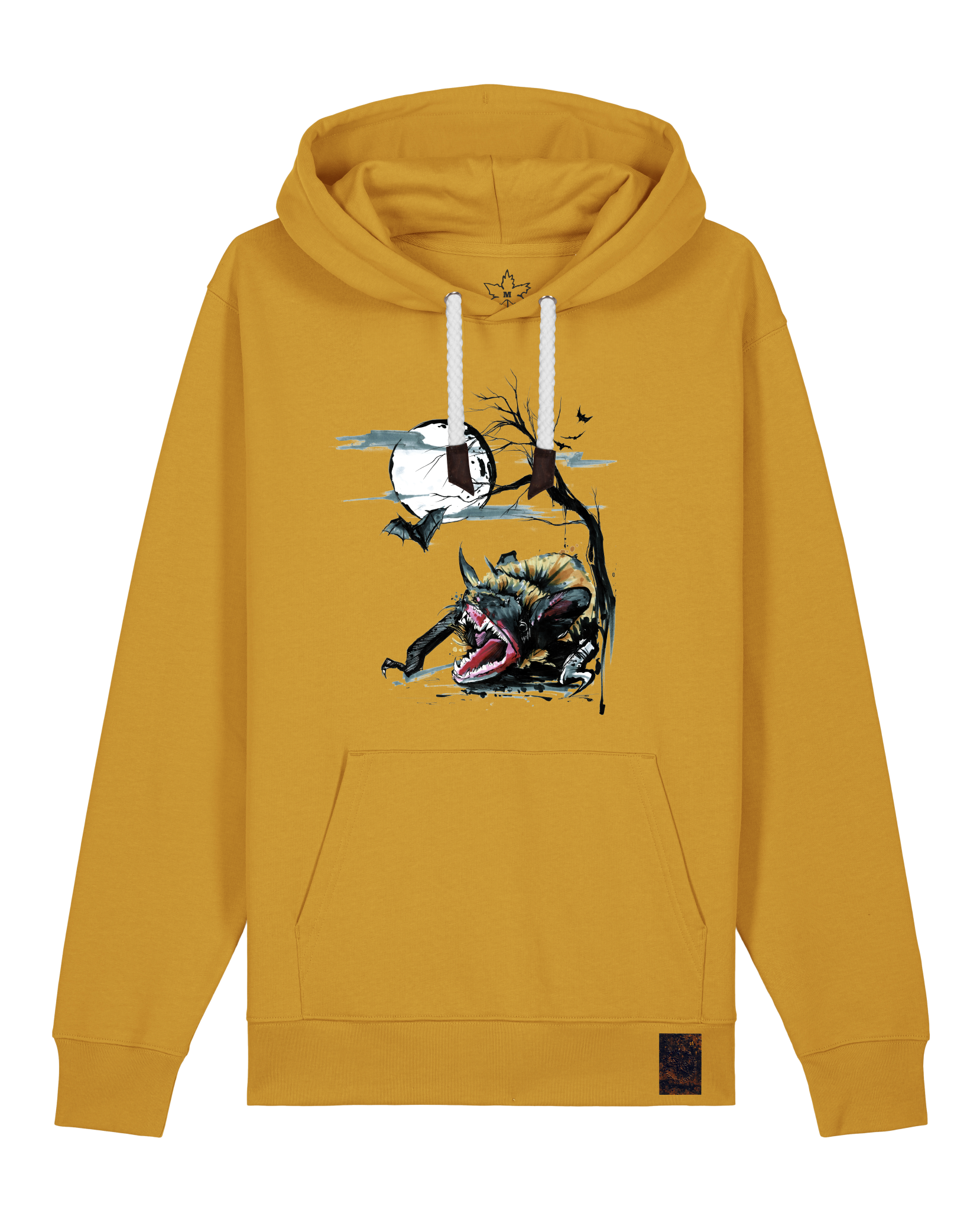 bio-unisex-medium fit-hoodie-fledermaus-stsu177-senf-weiße kordel-front