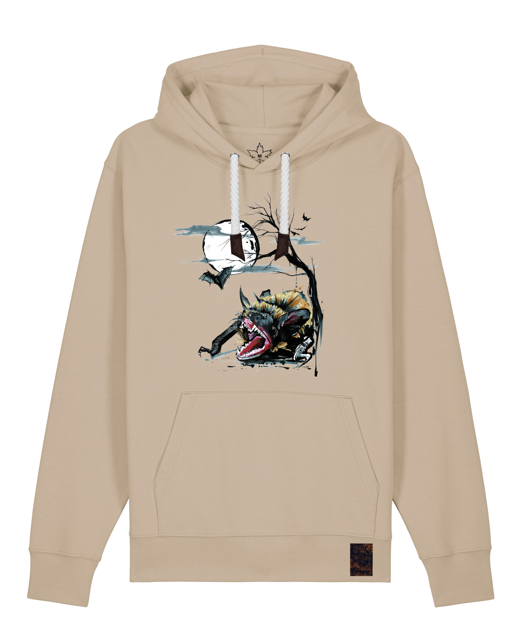 bio-unisex-medium fit-hoodie-fledermaus-stsu177-treibsand-weiße kordel-front