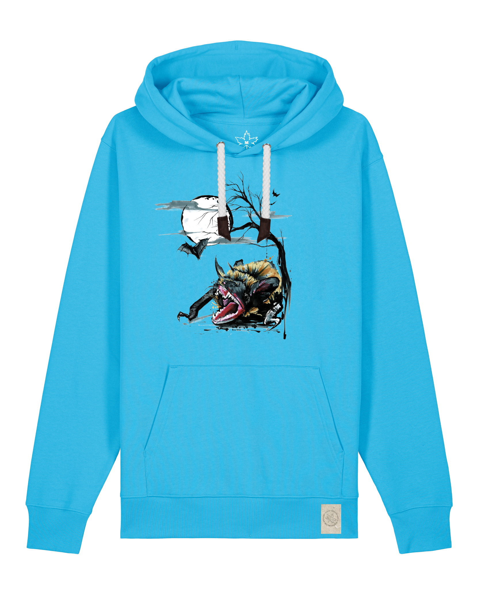 bio-unisex-medium fit-hoodie-fledermaus-stsu177-wasserblau-weiße kordel-front
