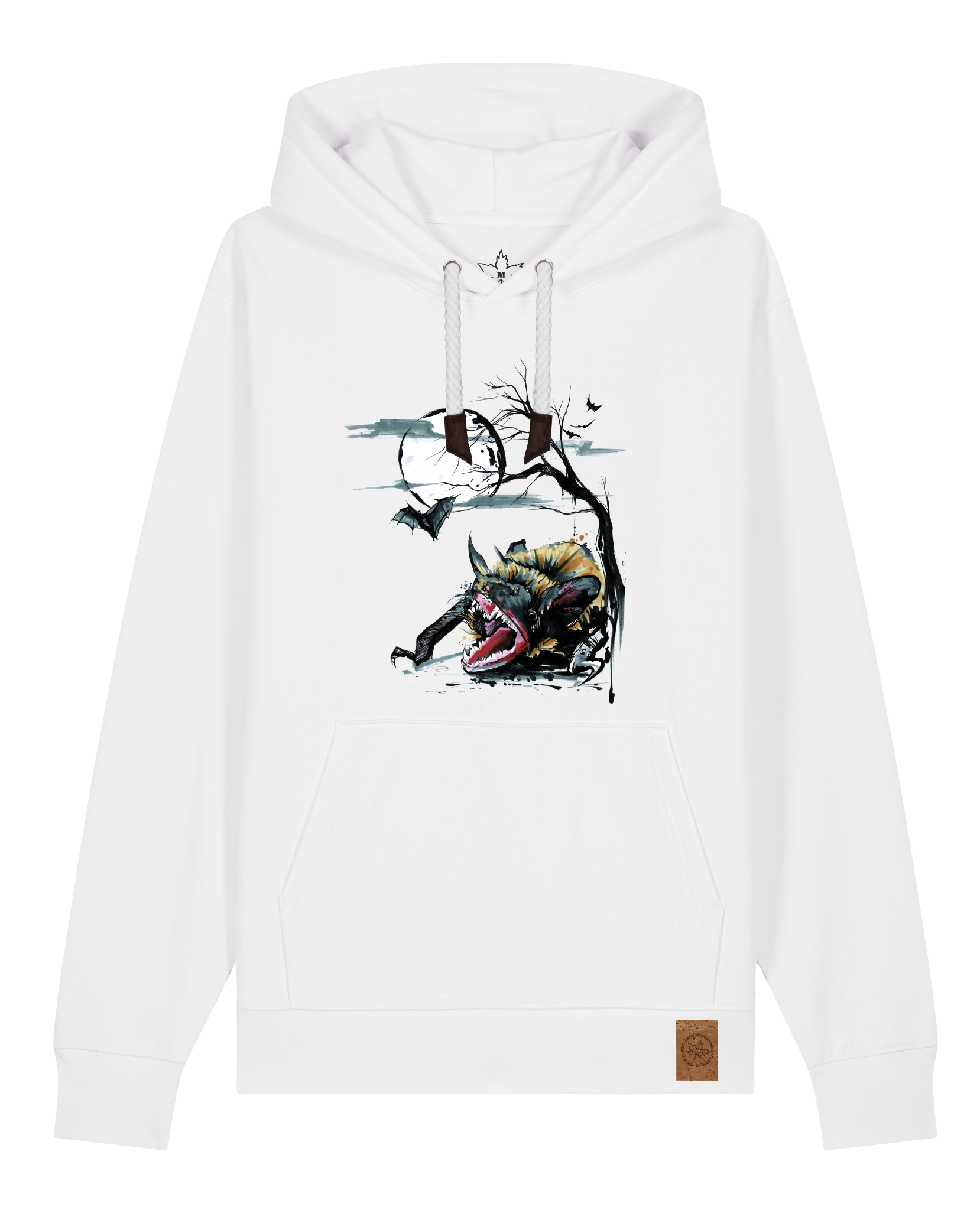 bio-unisex-medium fit-hoodie-fledermaus-stsu177-weiß-weiße kordel-front