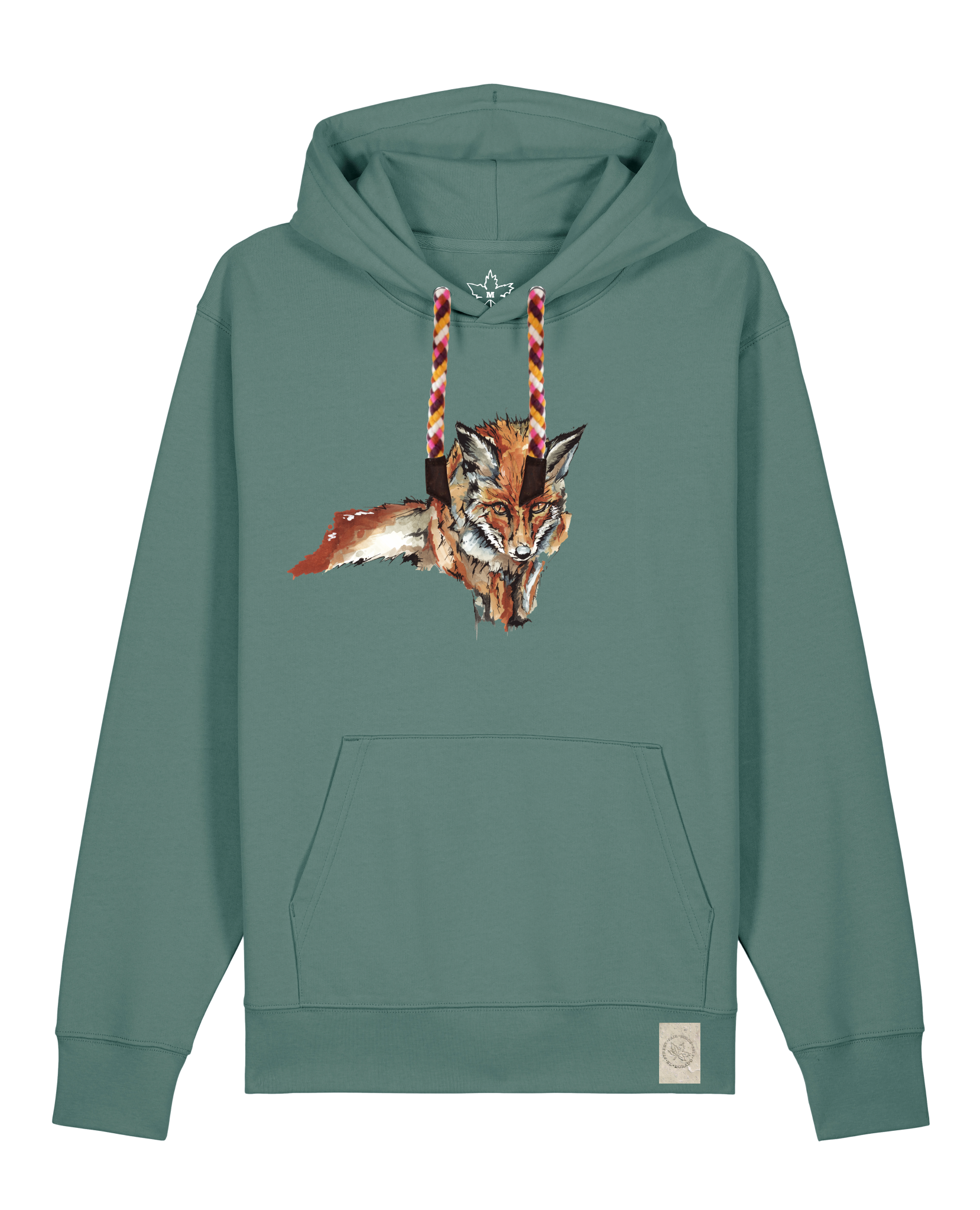 bio-unisex-medium fit-hoodie-fox views-stsu177-blautanne-rote kordel-front
