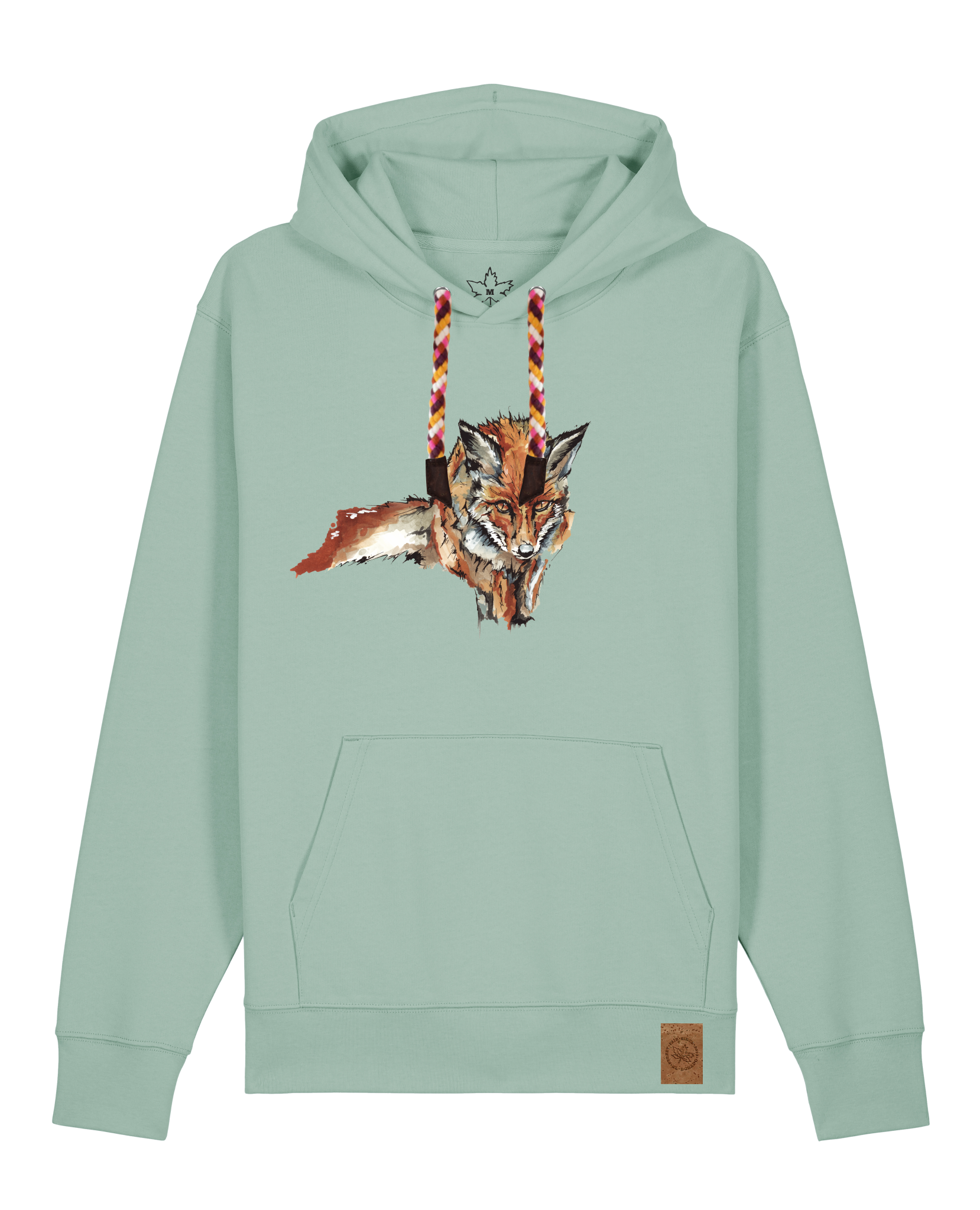 bio-unisex-medium fit-hoodie-fox views-stsu177-eukalyptus-rote kordel-front