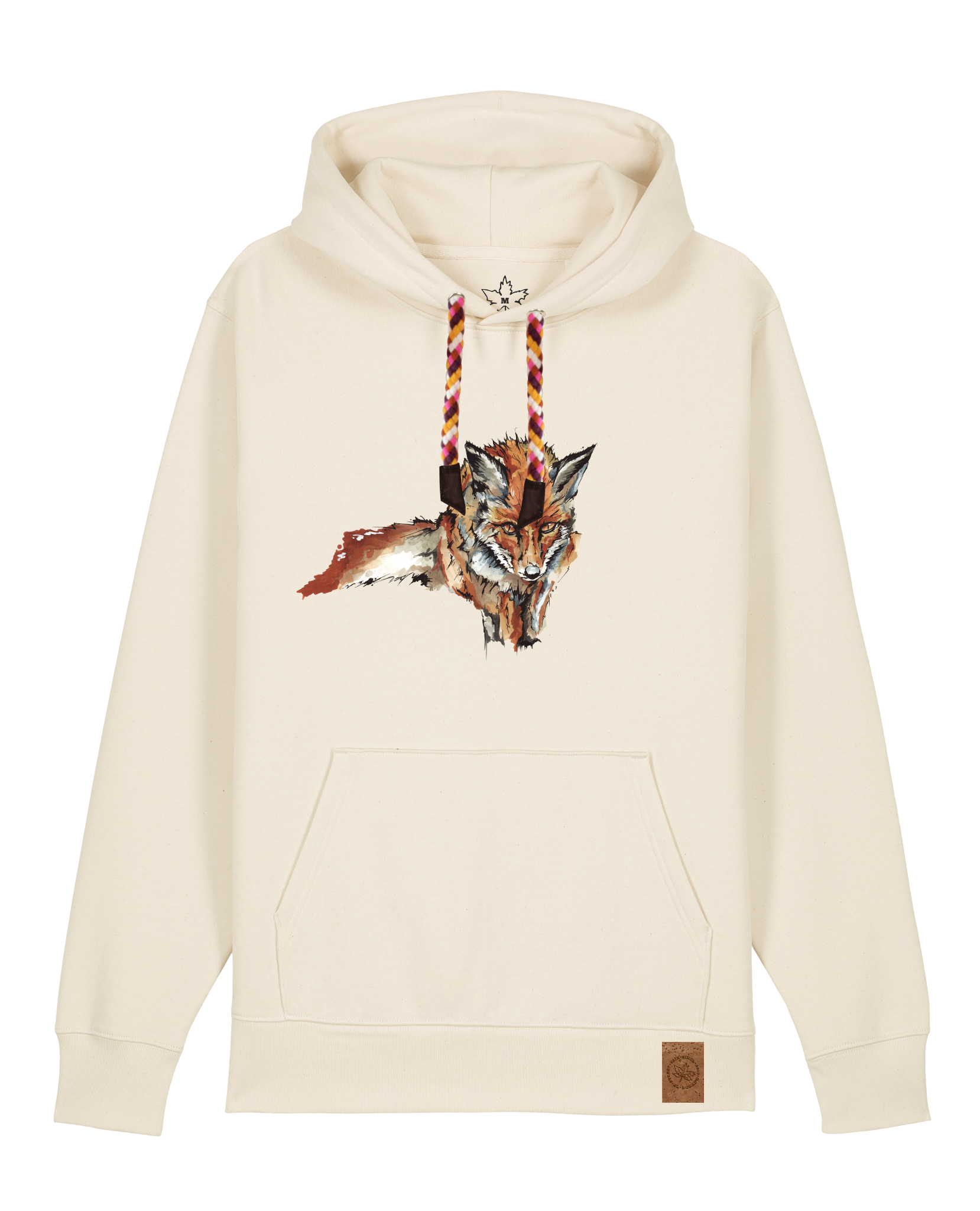 bio-unisex-medium fit-hoodie-fox views-stsu177-natur-rote kordel-front