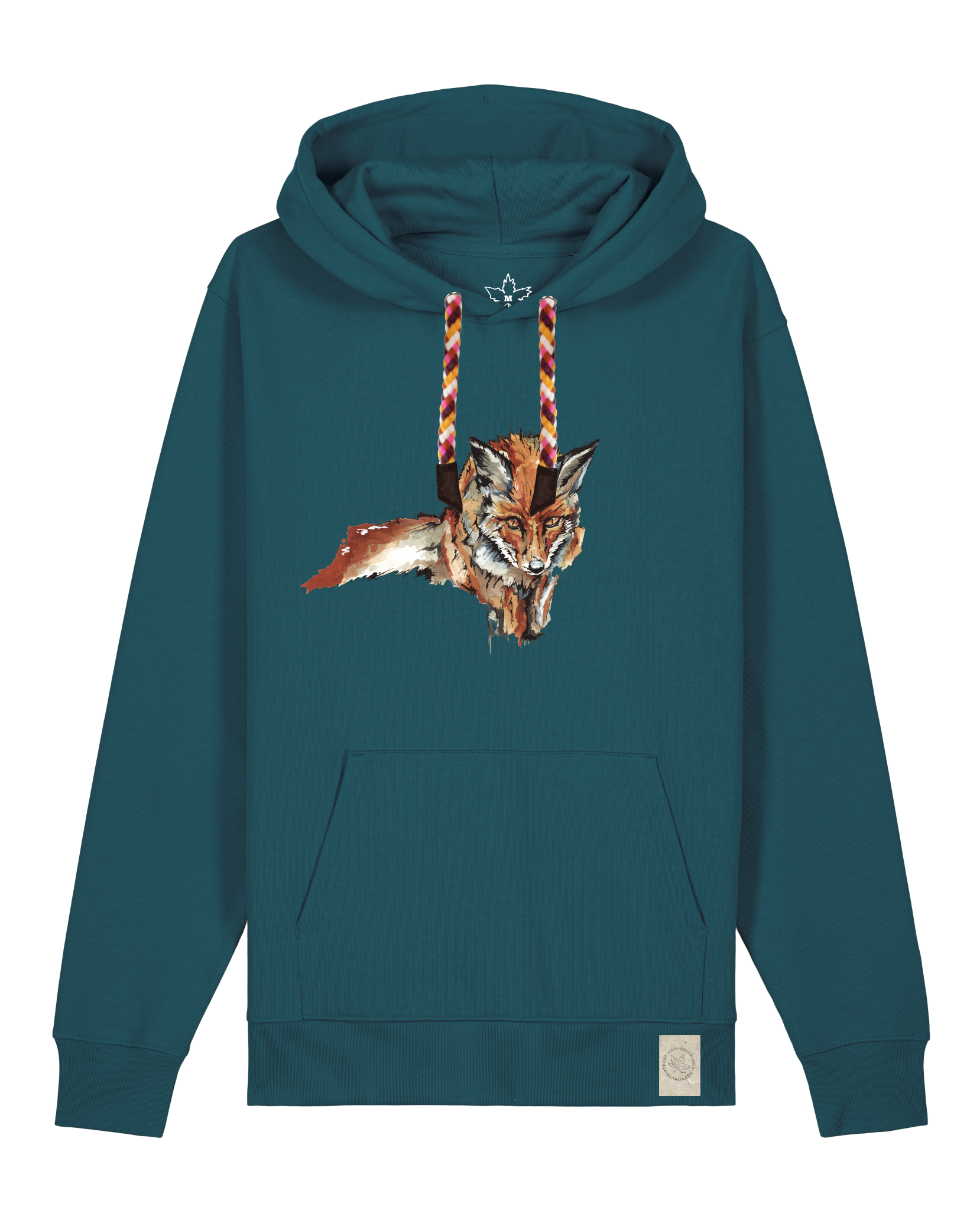 bio-unisex-medium fit-hoodie-fox views-stsu177-nordmanntanne-rote kordel-front