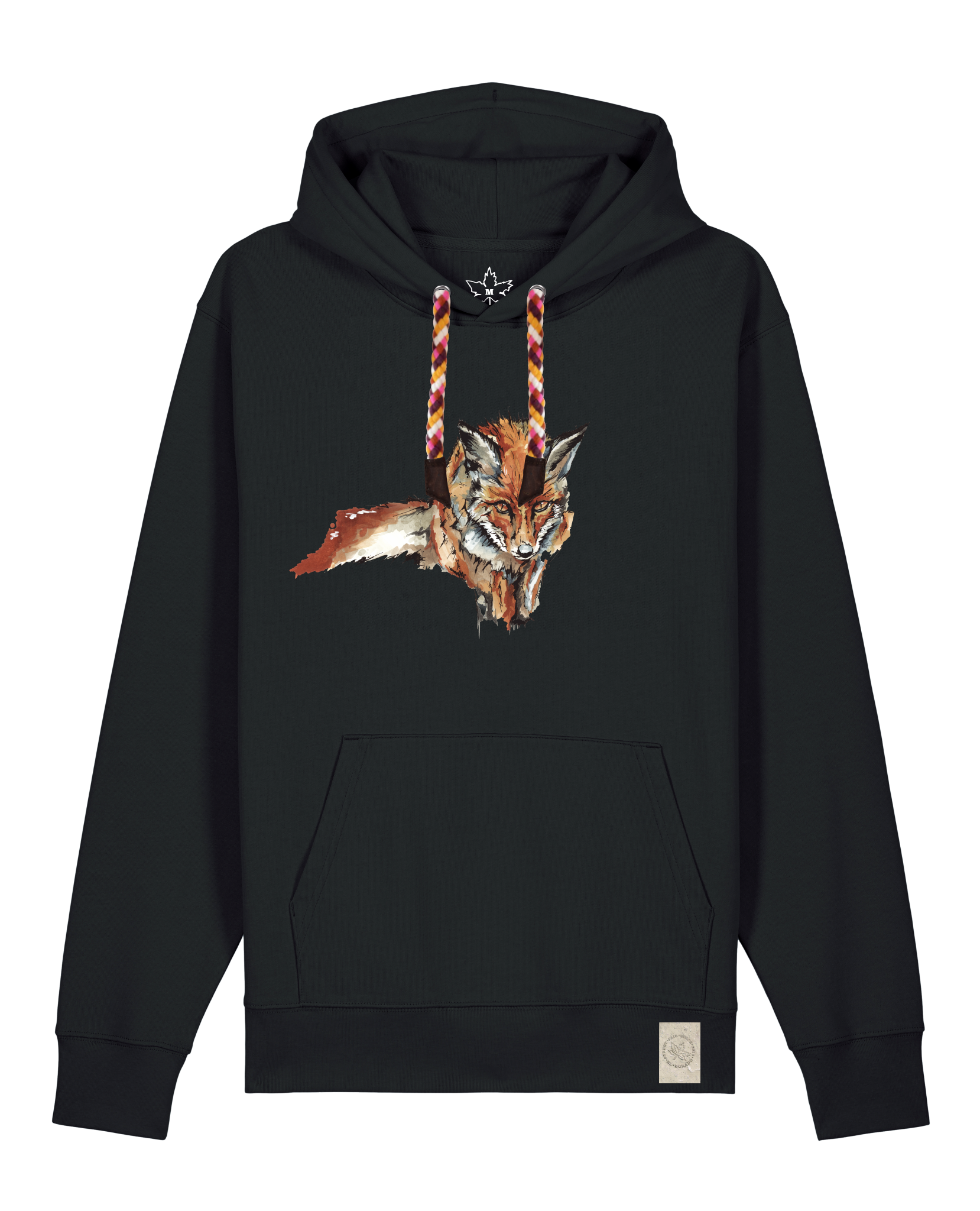 bio-unisex-medium fit-hoodie-fox views-stsu177-schwarz-rote kordel-front