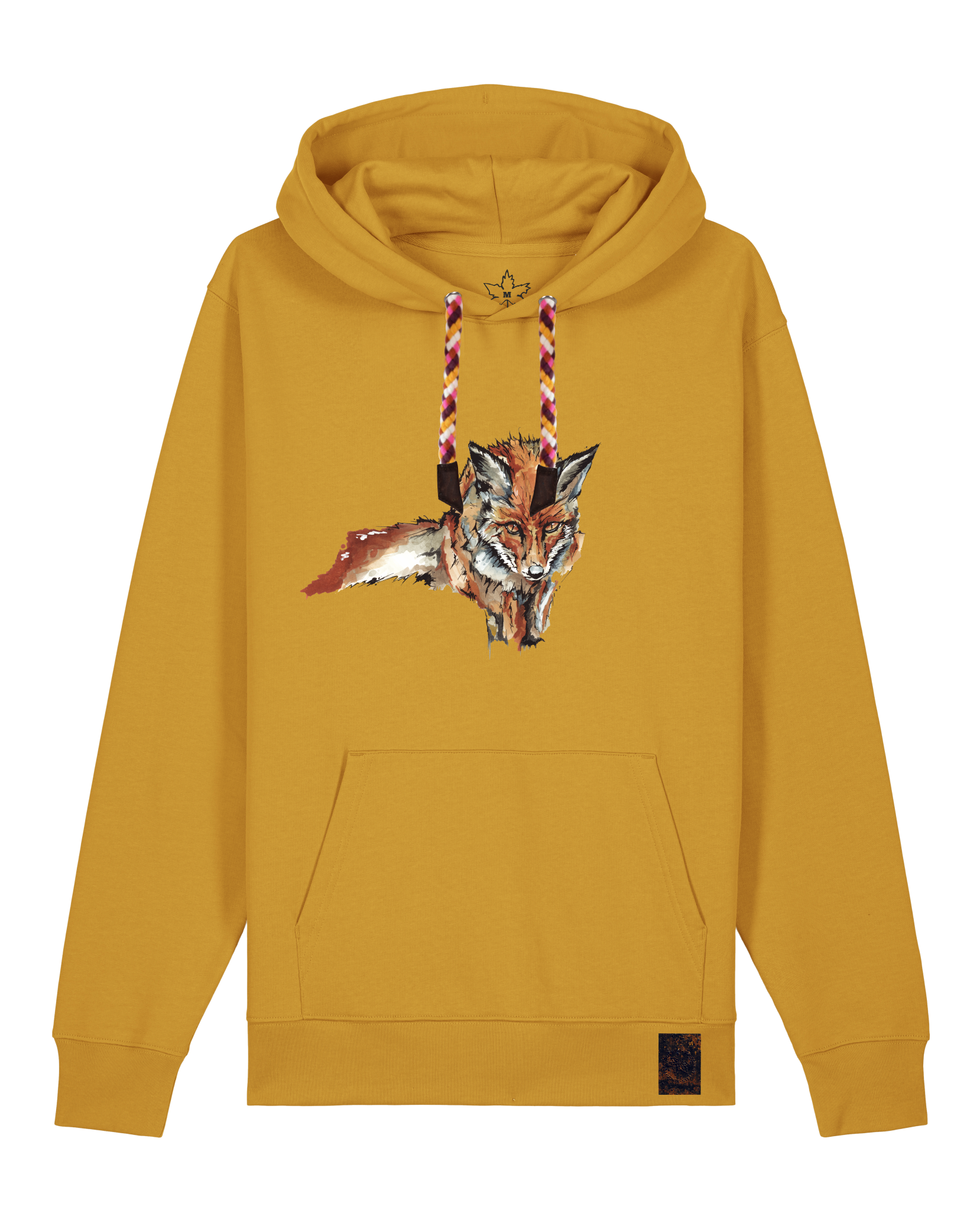 bio-unisex-medium fit-hoodie-fox views-stsu177-senf-rote kordel-front