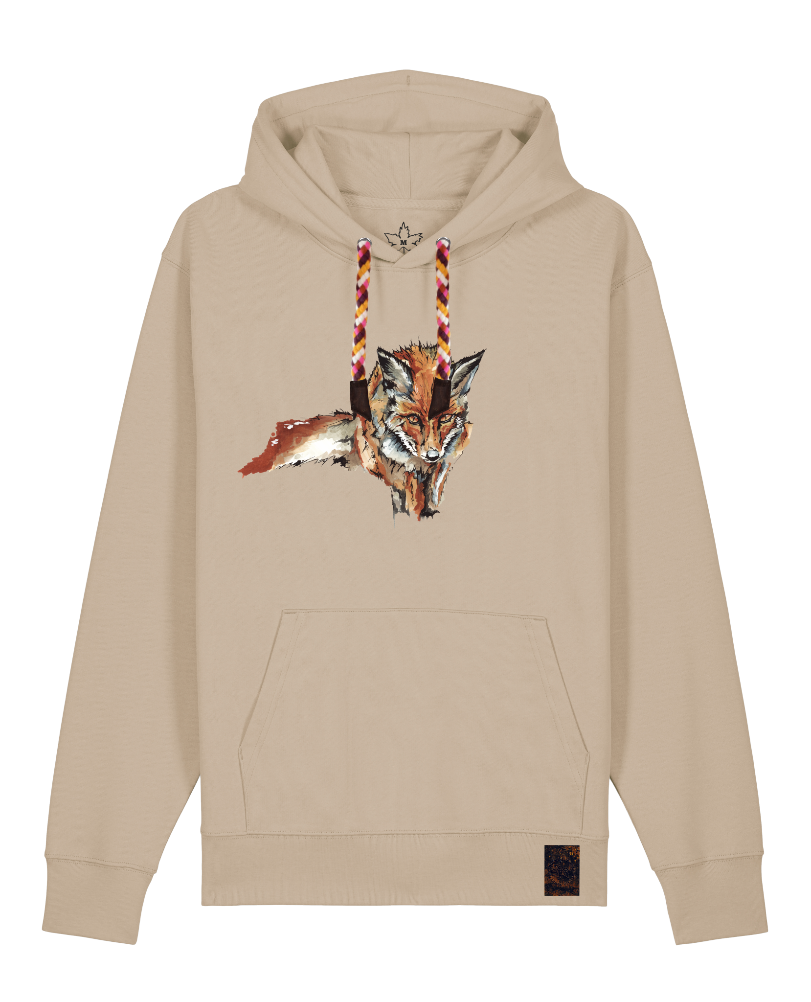 bio-unisex-medium fit-hoodie-fox views-stsu177-treibsand-rote kordel-front