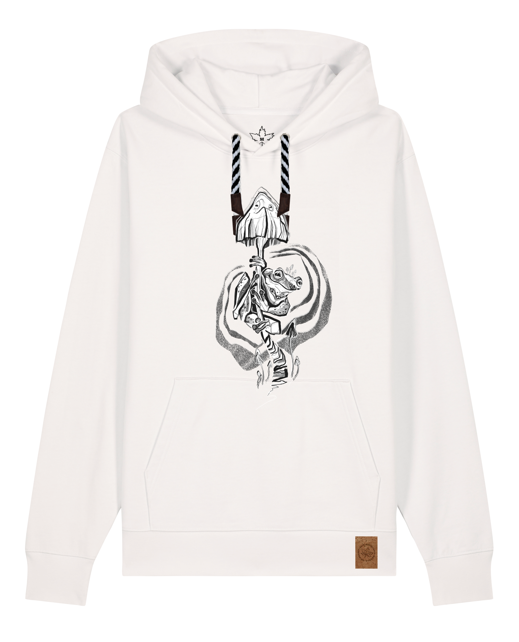 bio-unisex-medium fit-hoodie-frosch auf pilz-stsu177-bio ei-sw kordel-front