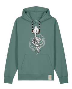 bio-unisex-medium fit-hoodie-frosch auf pilz-stsu177-blautanne-sw kordel-front