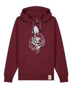 bio-unisex-medium fit-hoodie-frosch auf pilz-stsu177-burgunder rot-sw kordel-front
