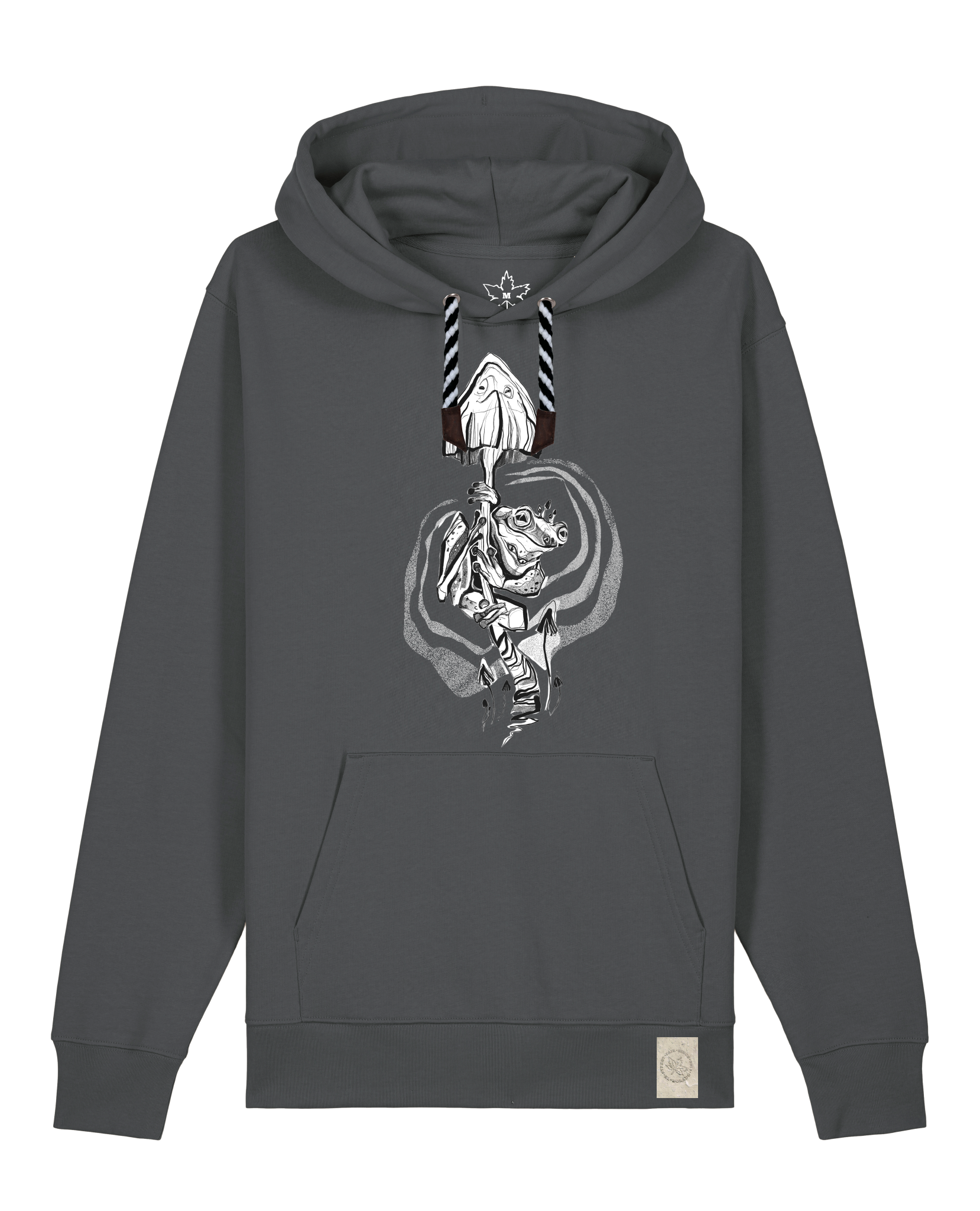 bio-unisex-medium fit-hoodie-frosch auf pilz-stsu177-eisen-sw kordel-front