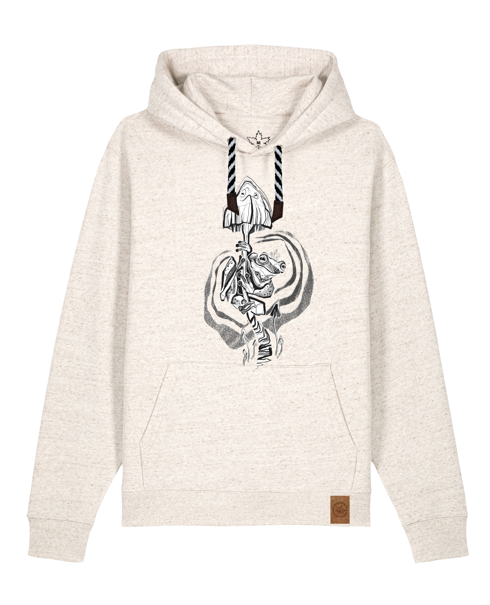 bio-unisex-medium fit-hoodie-frosch auf pilz-stsu177-elbsandstein-sw kordel-front