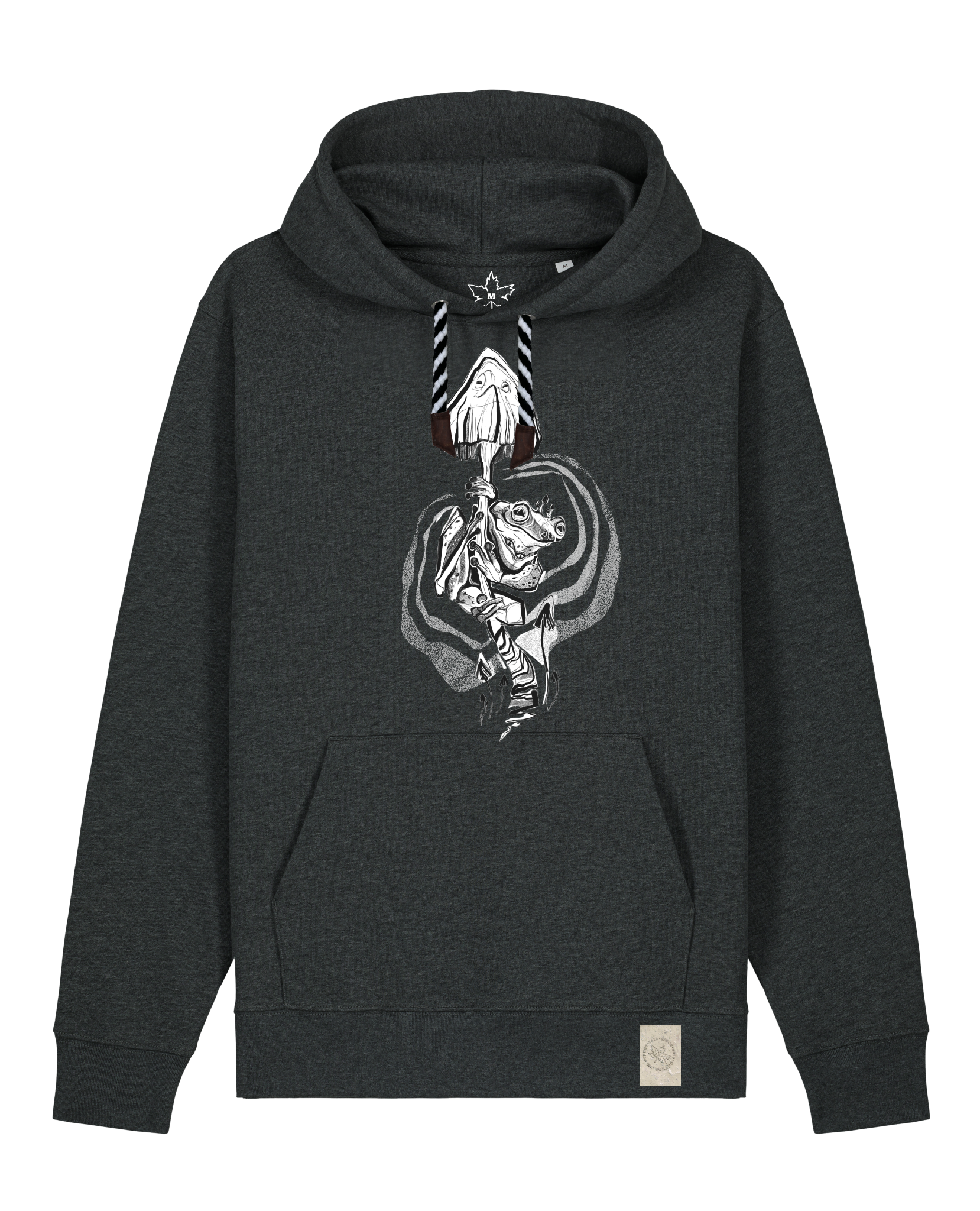 bio-unisex-medium fit-hoodie-frosch auf pilz-stsu177-elephant-sw kordel-front