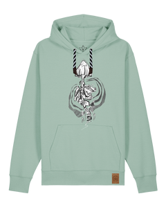 bio-unisex-medium fit-hoodie-frosch auf pilz-stsu177-eukalyptus-sw kordel-front