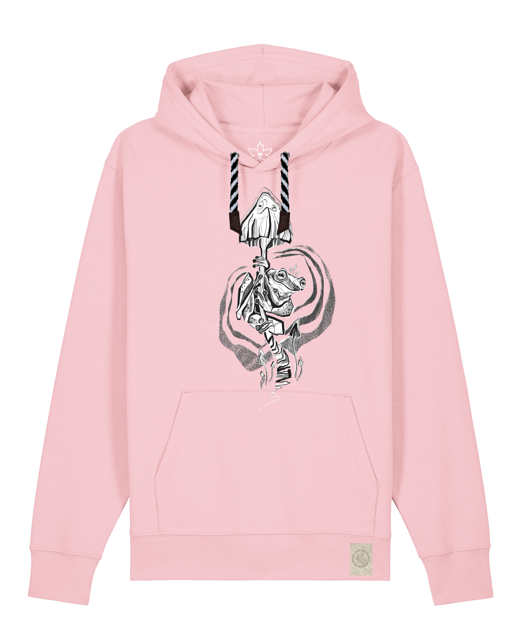bio-unisex-medium fit-hoodie-frosch auf pilz-stsu177-flamingo-sw kordel-front