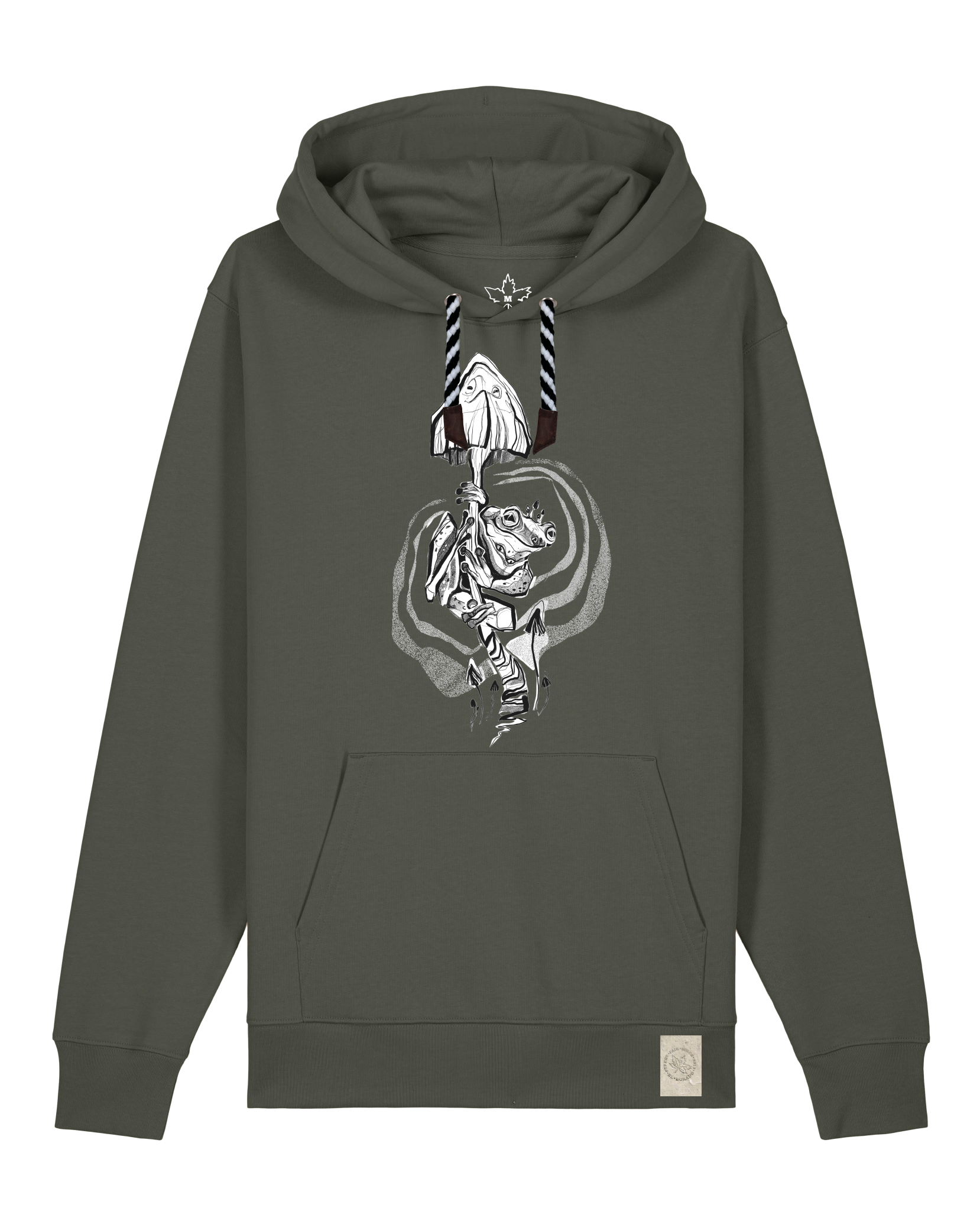 bio-unisex-medium fit-hoodie-frosch auf pilz-stsu177-grunkohl-sw kordel-front