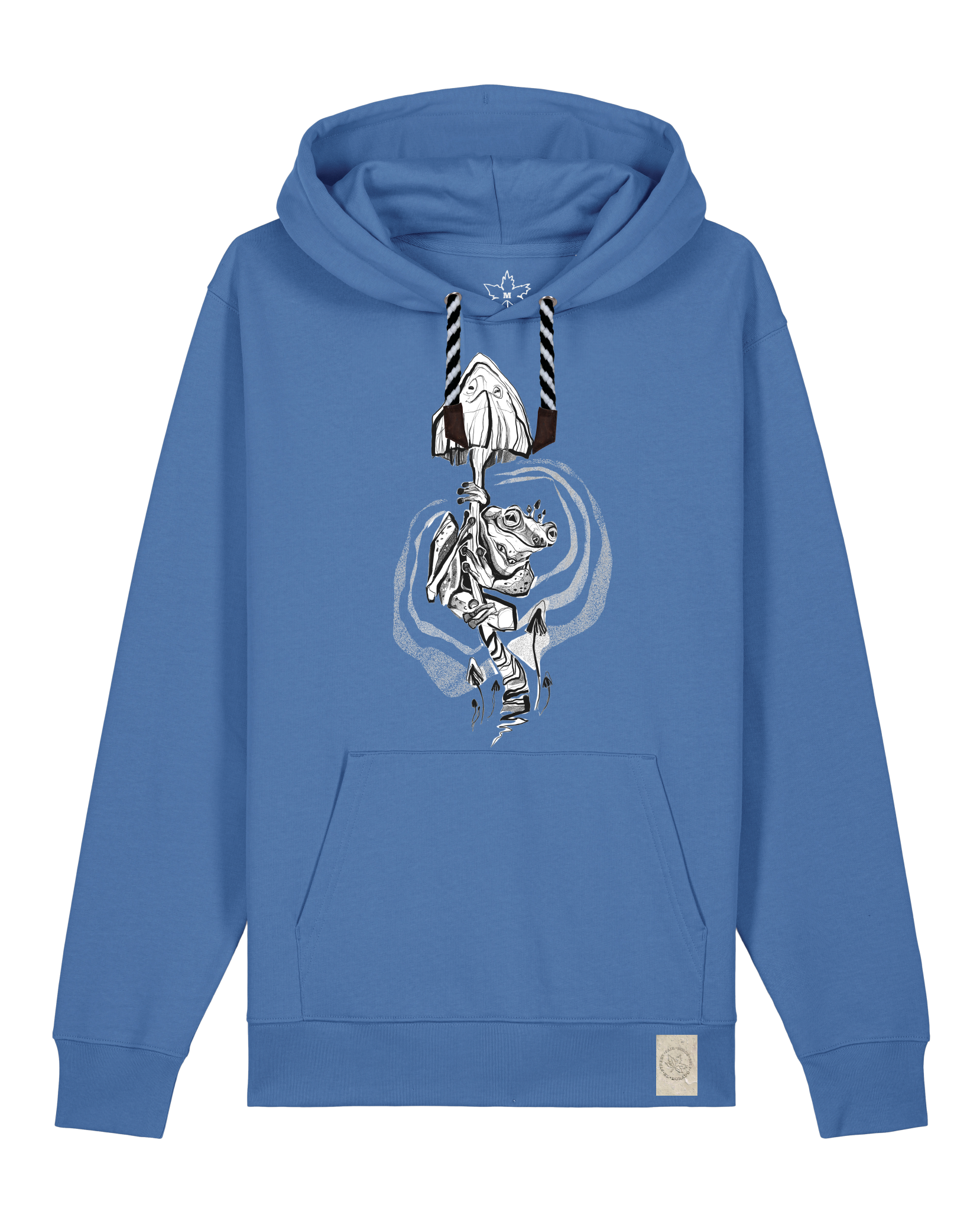 bio-unisex-medium fit-hoodie-frosch auf pilz-stsu177-hortensie-sw kordel-front