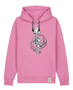 bio-unisex-medium fit-hoodie-frosch auf pilz-stsu177-kaugummi-sw kordel-front