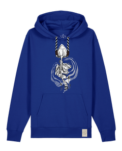 bio-unisex-medium fit-hoodie-frosch auf pilz-stsu177-kornblume-sw kordel-front