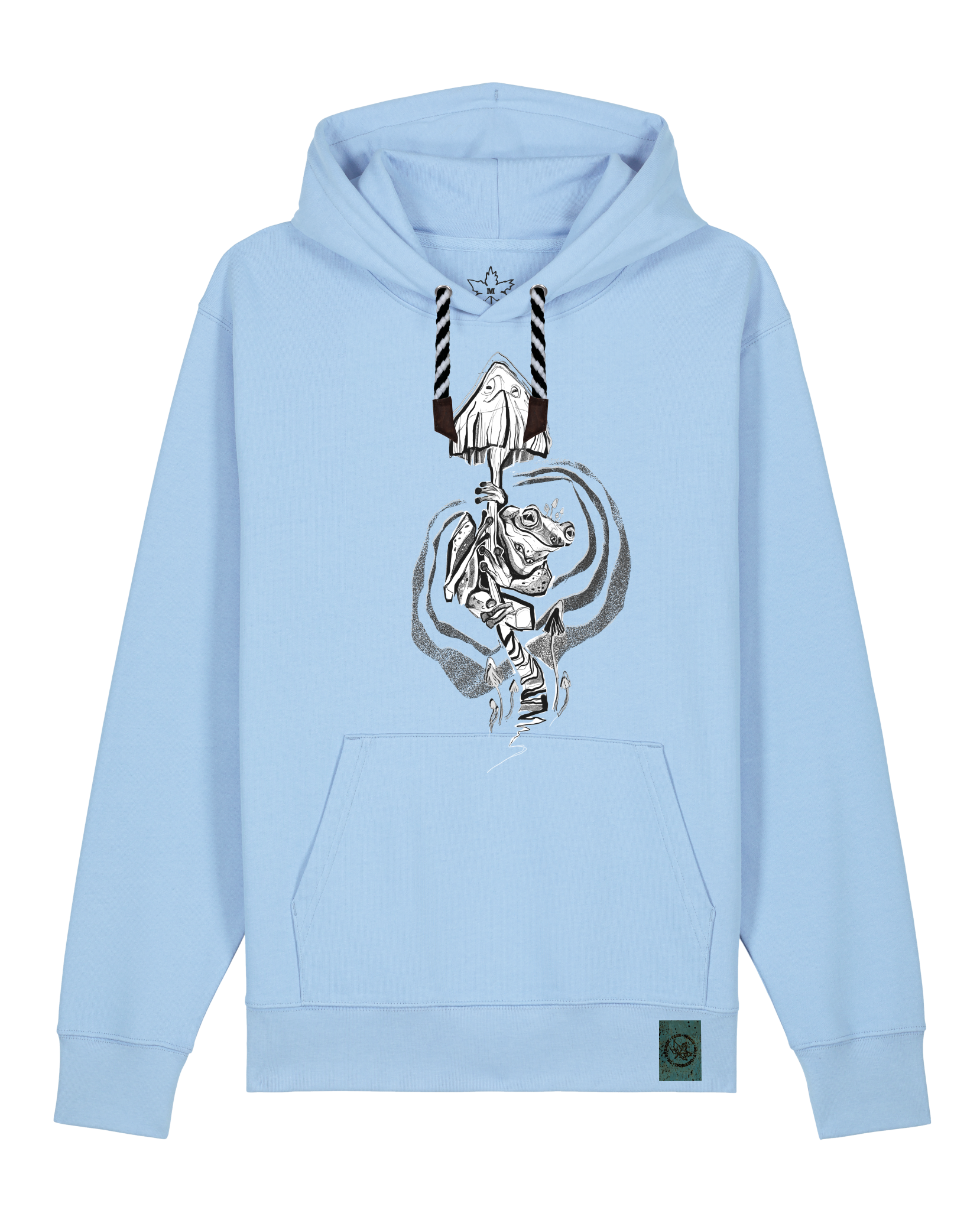 bio-unisex-medium fit-hoodie-frosch auf pilz-stsu177-lagune-sw kordel-front