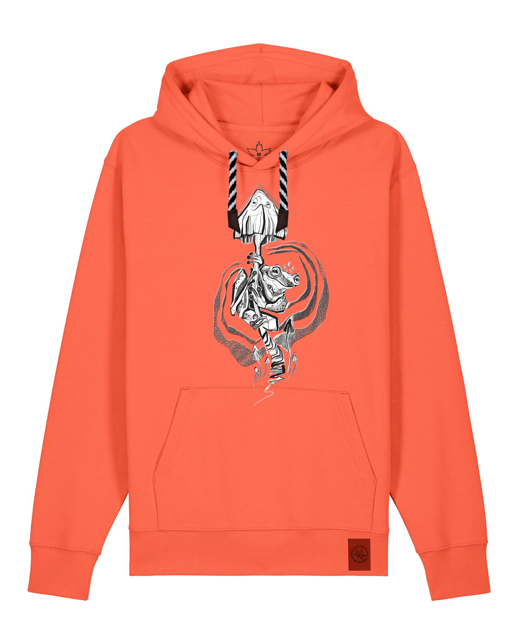 bio-unisex-medium fit-hoodie-frosch auf pilz-stsu177-mandarine-sw kordel-front